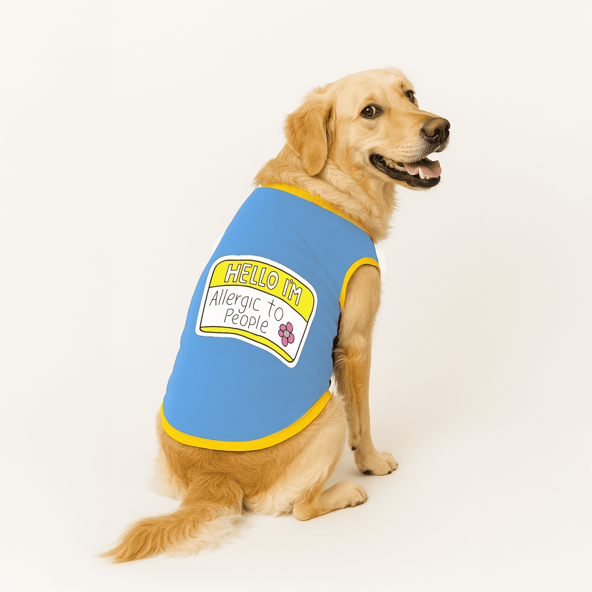 PawsIndia Ribbed Sleeves Printed Dog T-Shirt - Hello I'm Allergic to People (Blue)