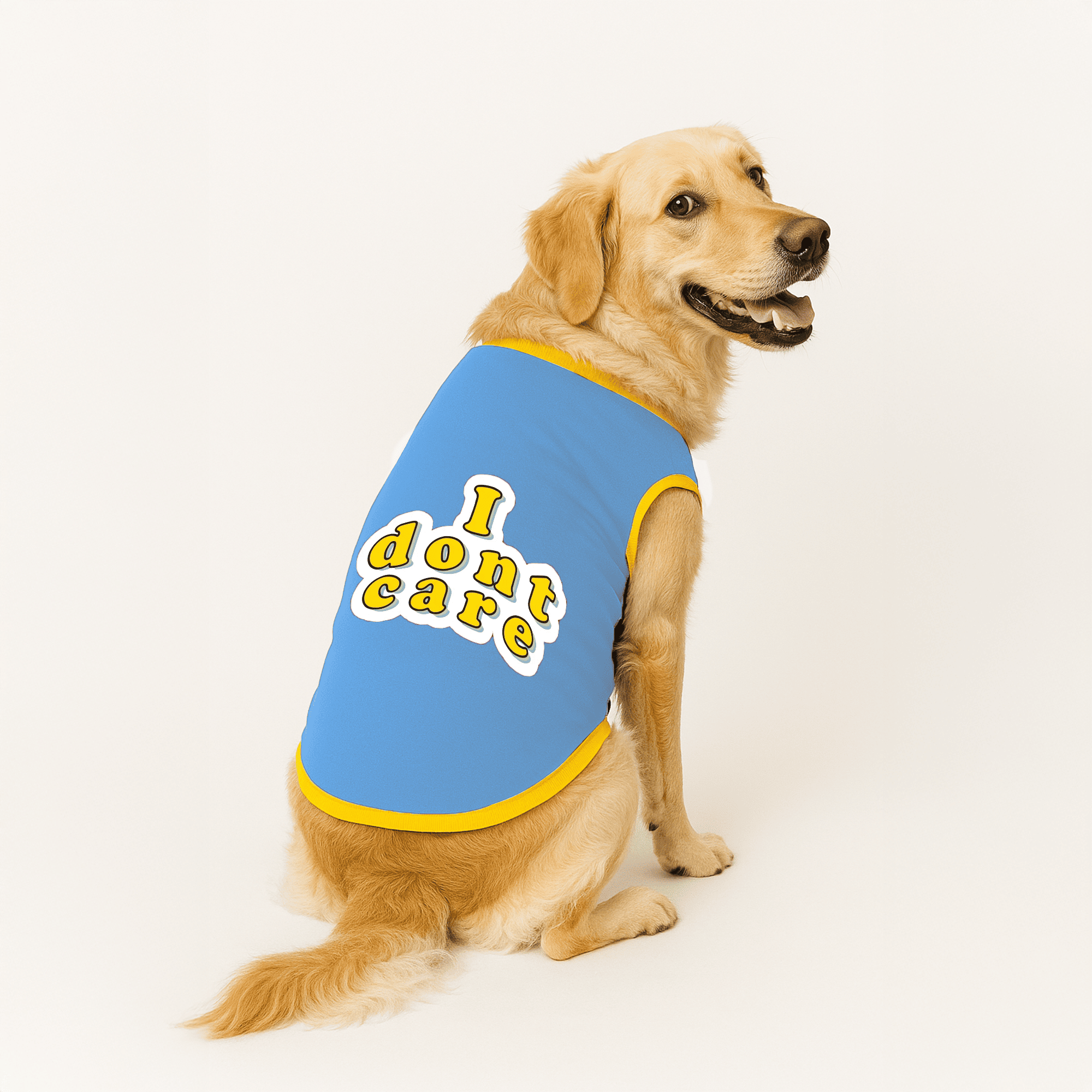 PawsIndia Ribbed Sleeves Printed Dog T-Shirt - I Don't Care (Blue)