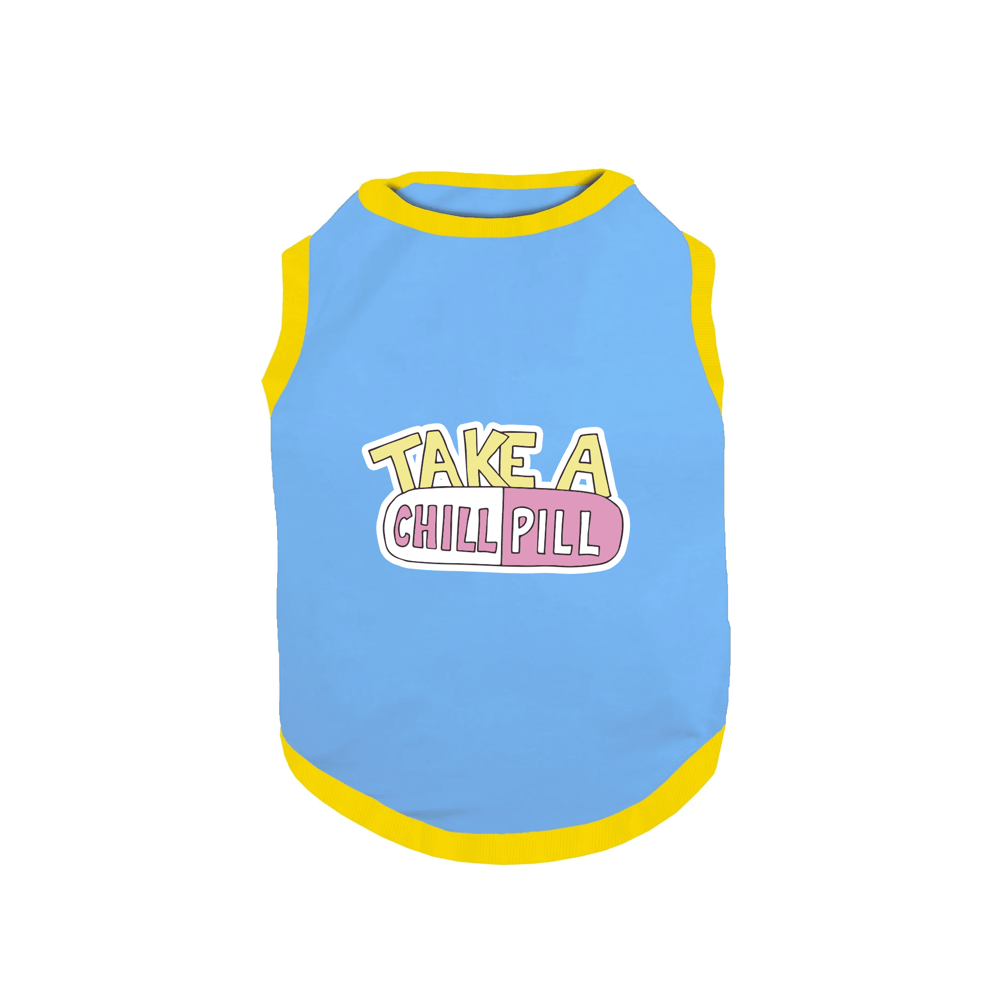 PawsIndia Ribbed Sleeves Printed Dog T-Shirt - Take A Chill Pill (Blue)