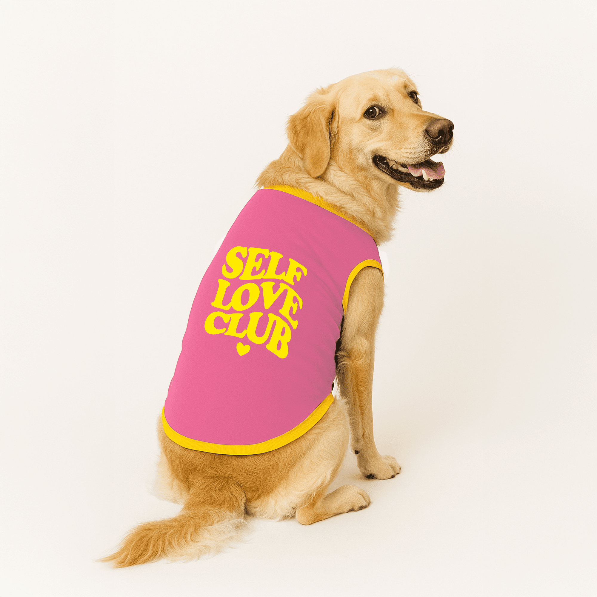 PawsIndia Ribbed Sleeves Printed Dog T-Shirt - Self Love Club (Pink)