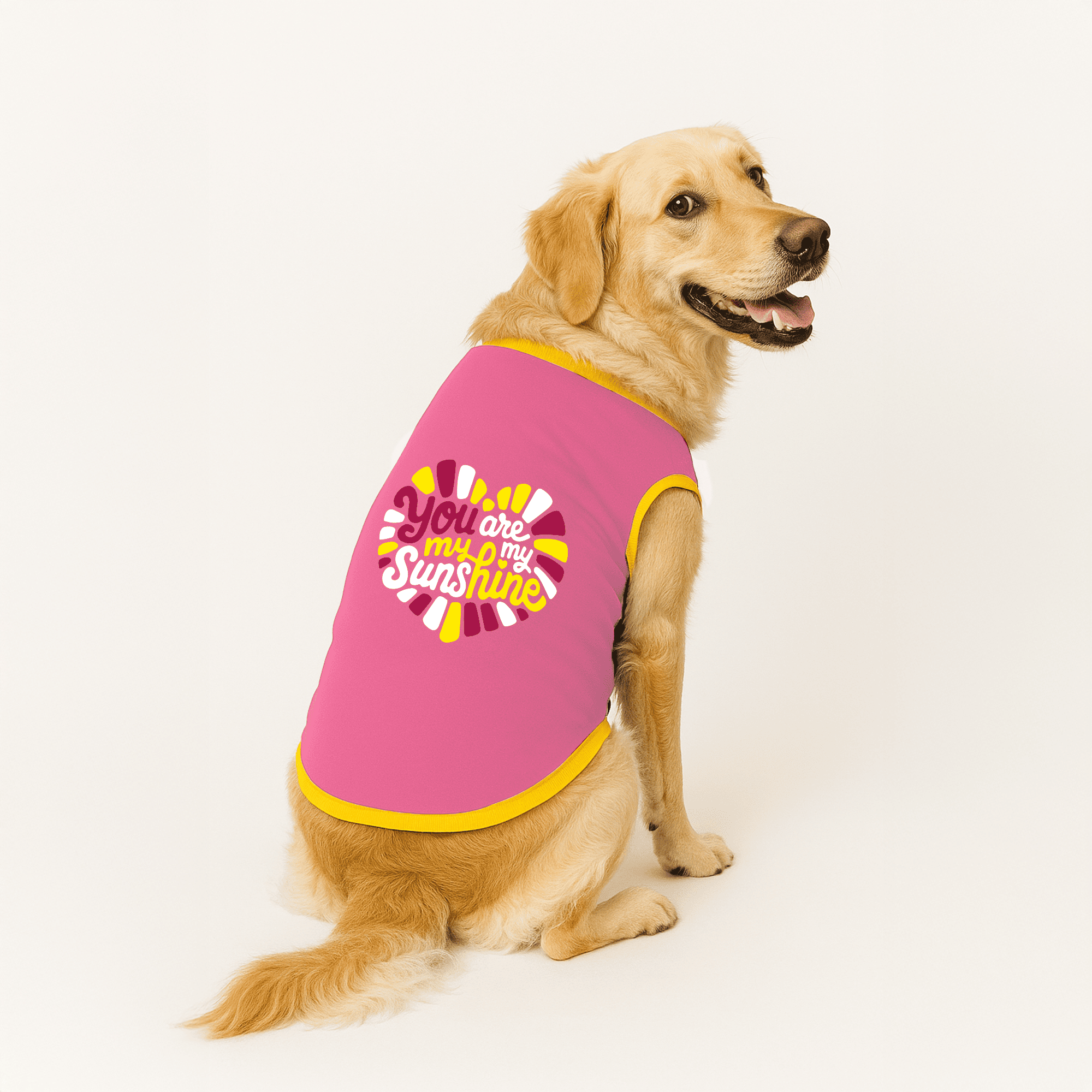 PawsIndia Ribbed Sleeves Printed Dog T-Shirt - You Are My Sunshine (Pink)