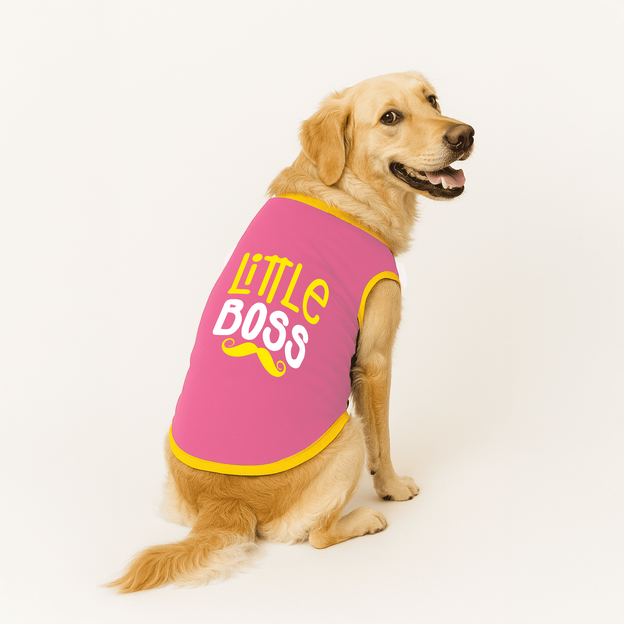 PawsIndia Ribbed Sleeves Printed Dog T-Shirt - Little Boss (Pink)