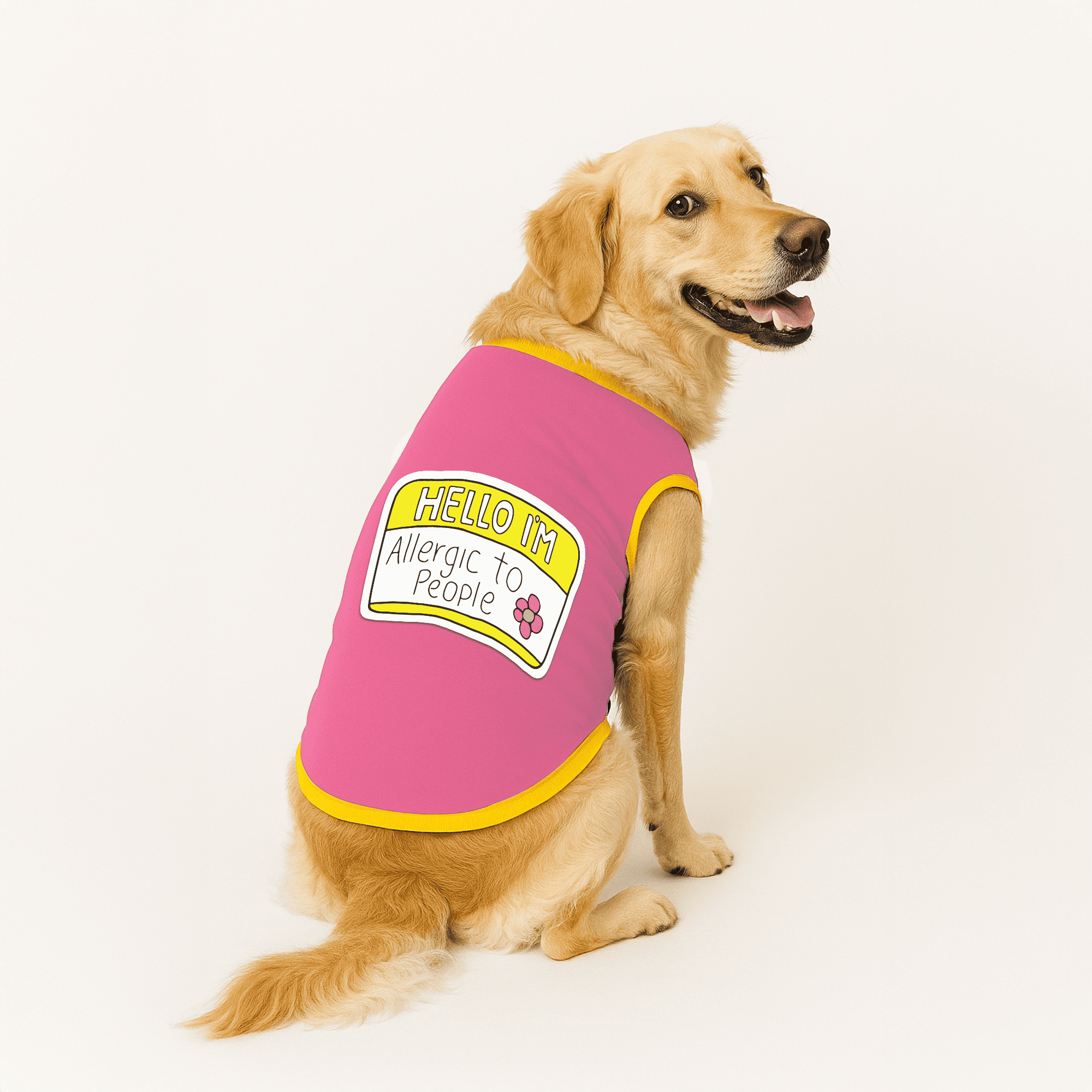 PawsIndia Ribbed Sleeves Printed Dog T-Shirt - Hello I'm Allergic to People (Pink)