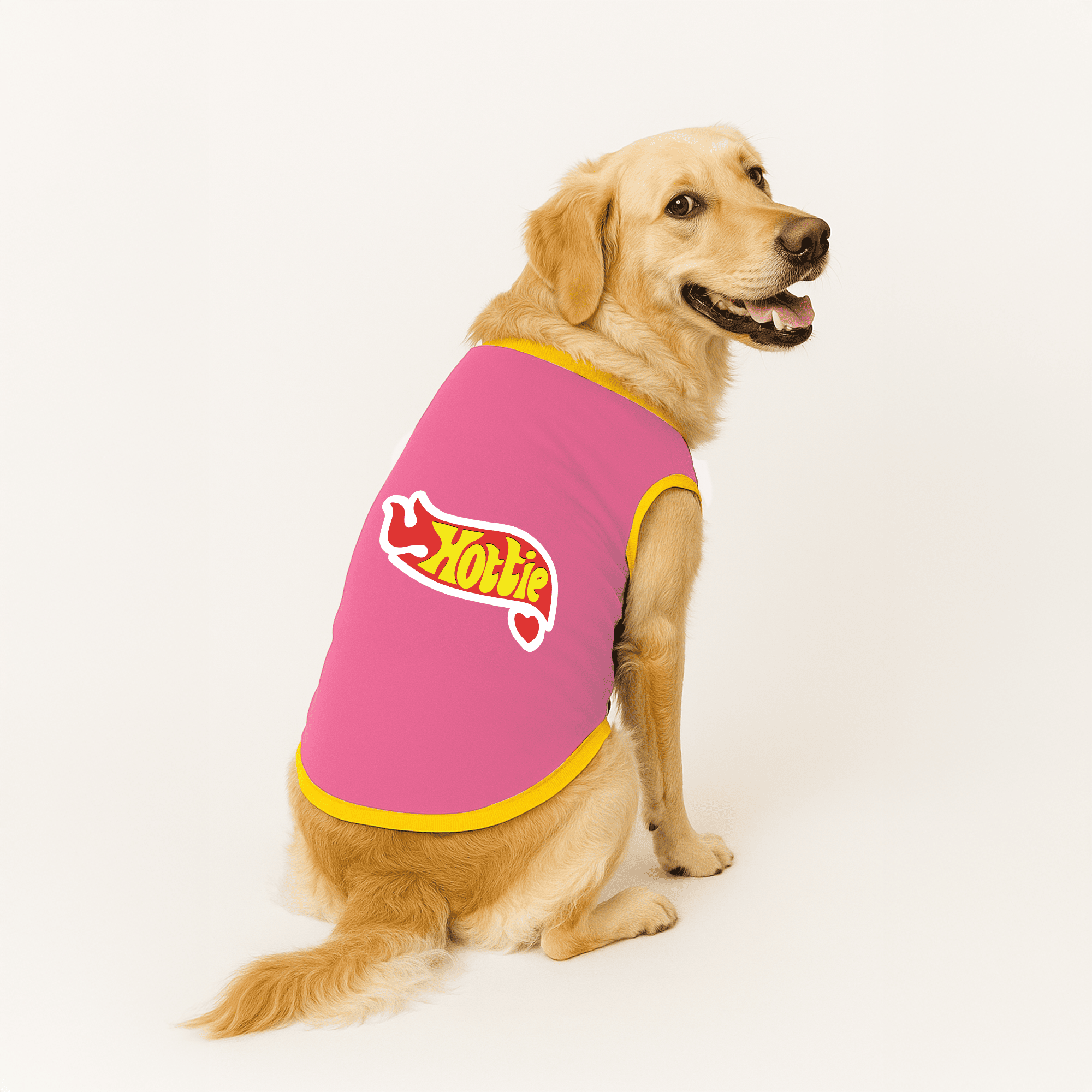 PawsIndia Ribbed Sleeves Printed Dog T-Shirt - Hottie (Pink)