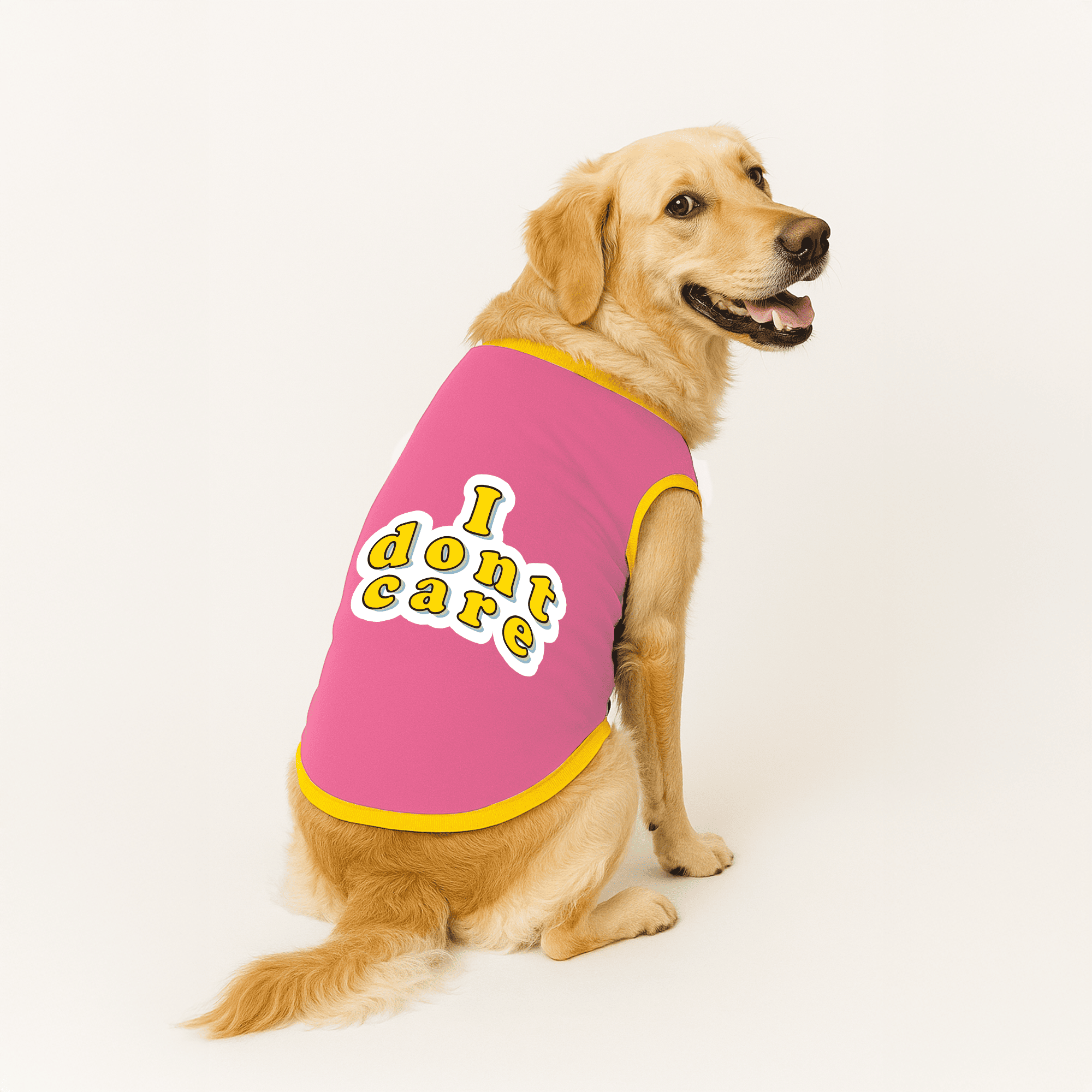 PawsIndia Ribbed Sleeves Printed Dog T-Shirt - I Don't Care (Pink)