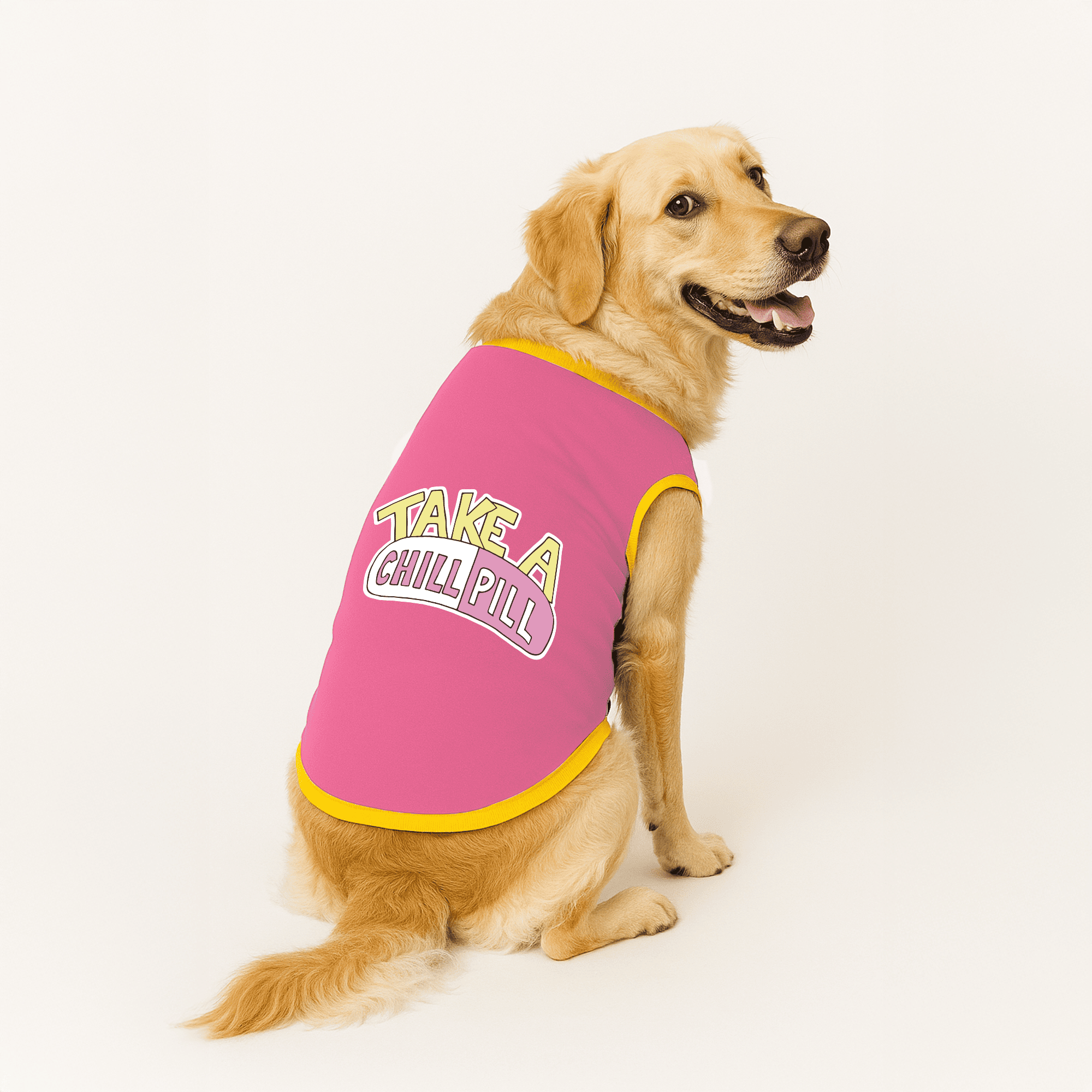 PawsIndia Ribbed Sleeves Printed Dog T-Shirt - Take A Chill Pill (Pink)