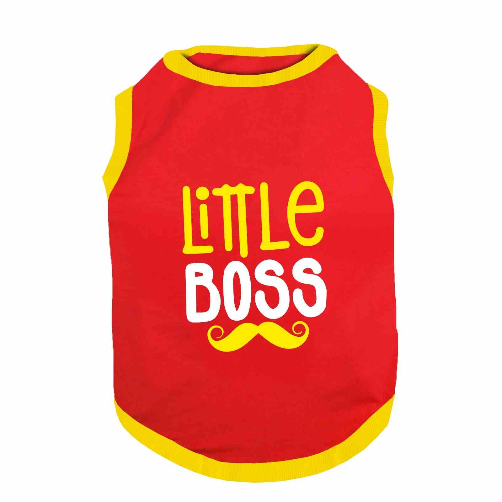 PawsIndia Ribbed Sleeves Printed Cat T-Shirt - Little Boss (Red)