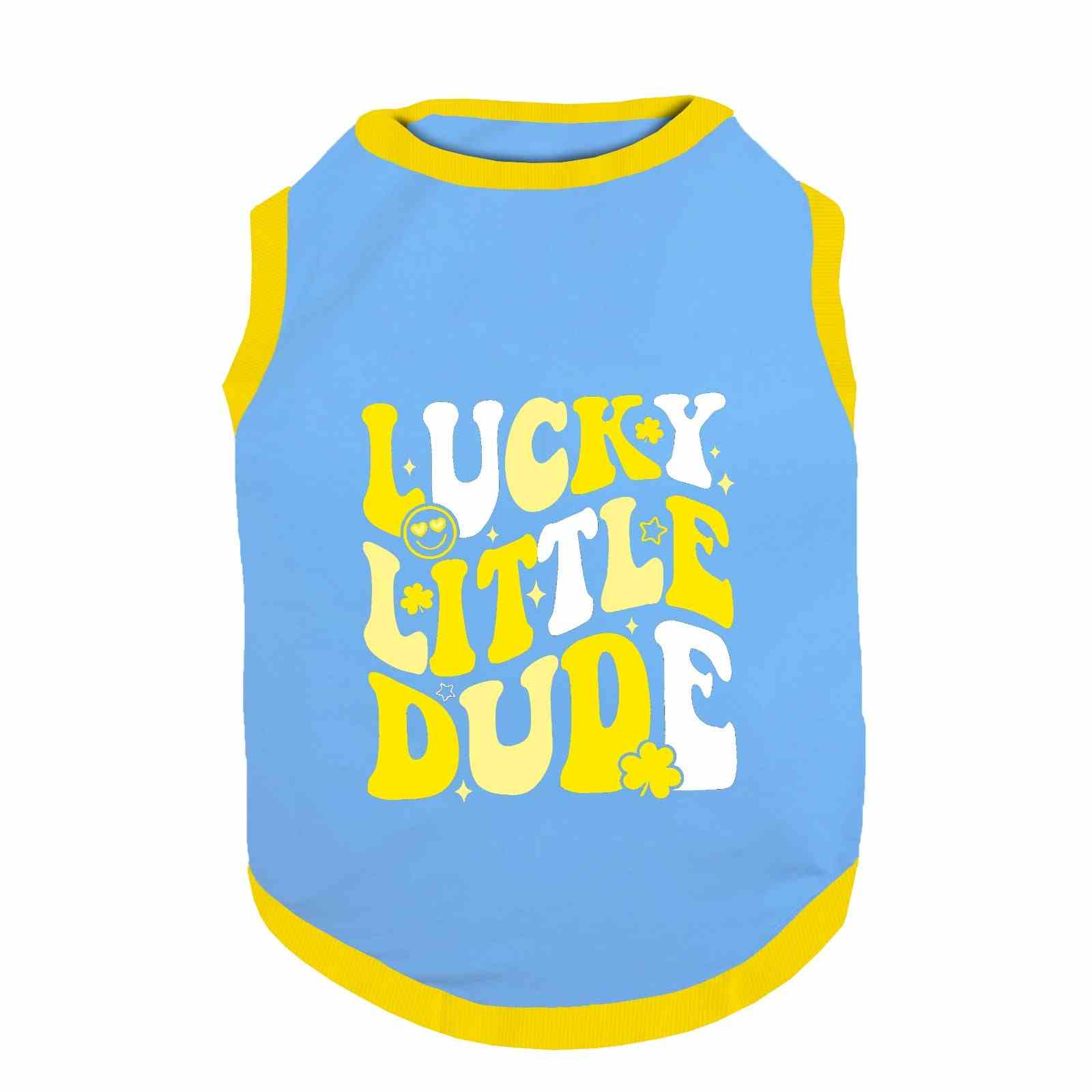 PawsIndia Ribbed Sleeves Printed Cat T-Shirt - Lucky Little Dude (Blue)