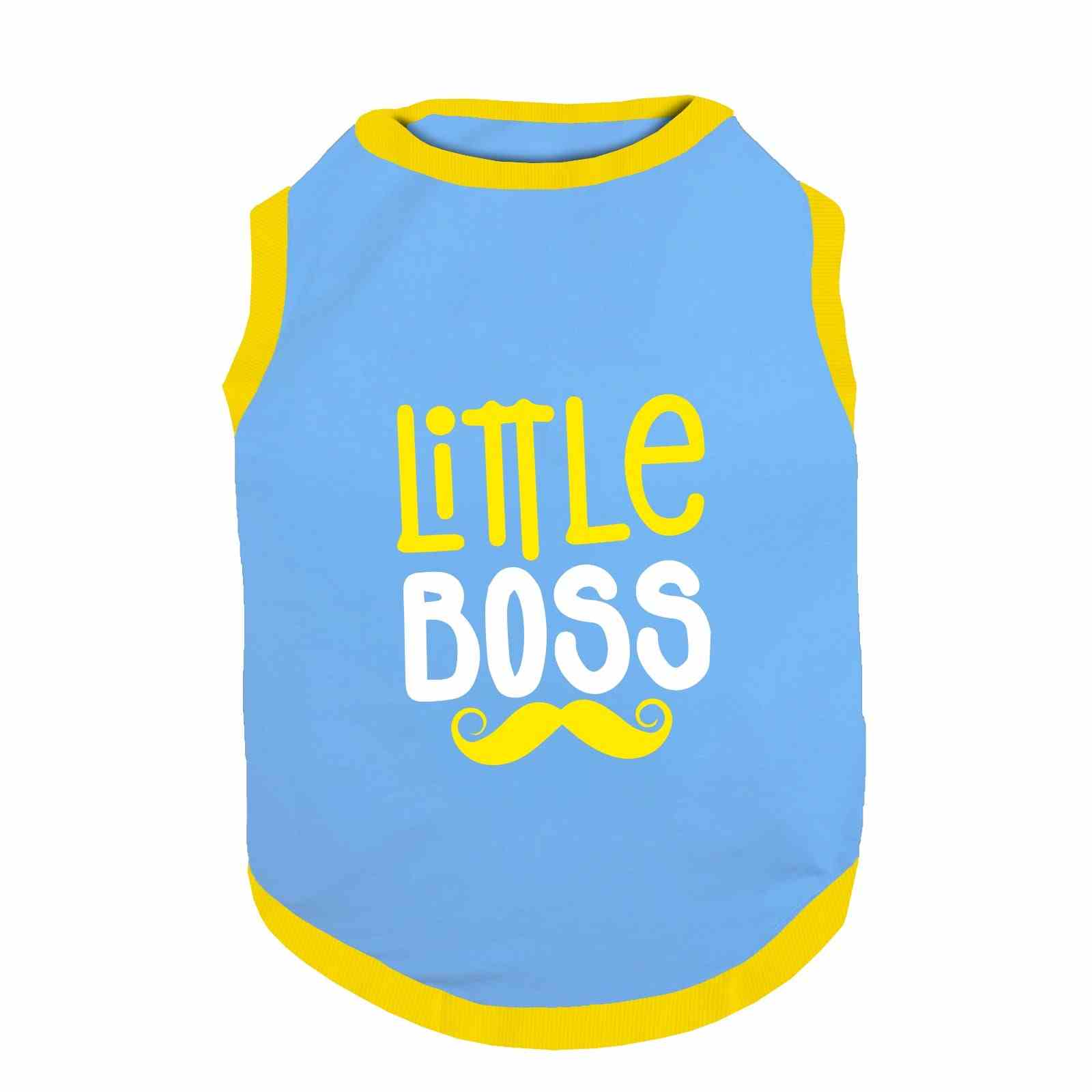 PawsIndia Ribbed Sleeves Printed Cat T-Shirt - Little Boss (Blue)