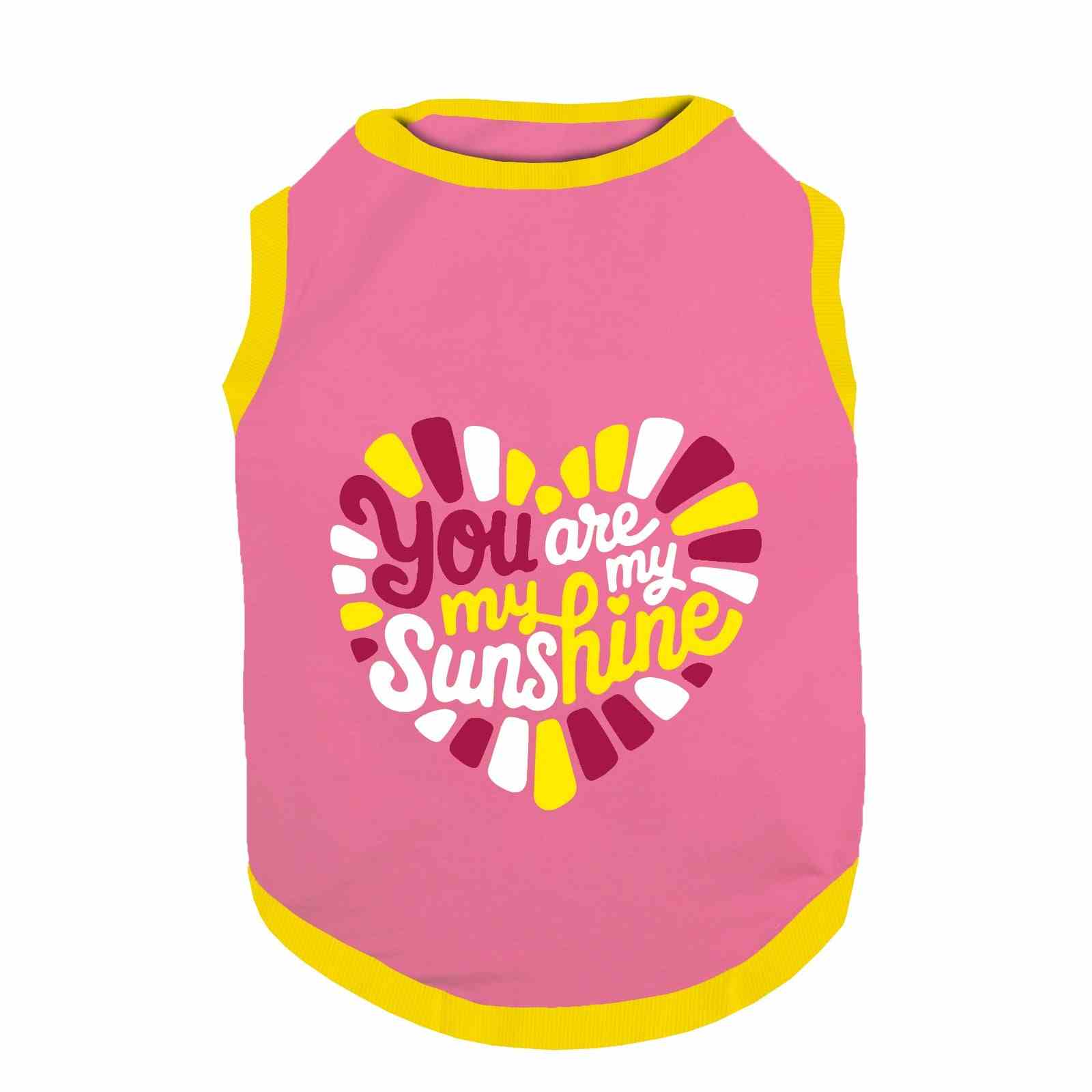PawsIndia Ribbed Sleeves Printed Cat T-Shirt - You Are My Sunshine (Pink)