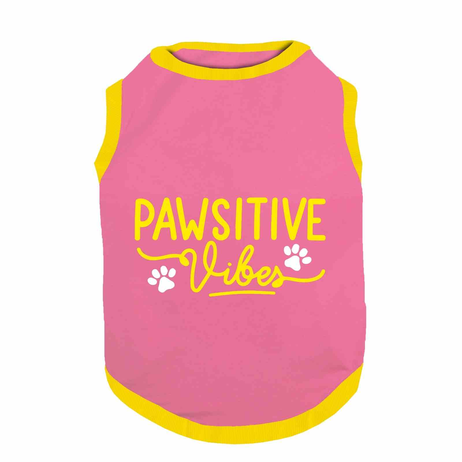 PawsIndia Ribbed Sleeves Printed Cat T-Shirt - Pawsitive Vibes (Pink)