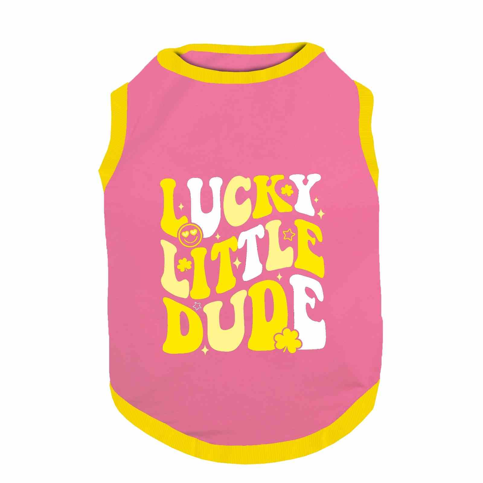 PawsIndia Ribbed Sleeves Printed Cat T-Shirt - Lucky Little Dude (Pink)