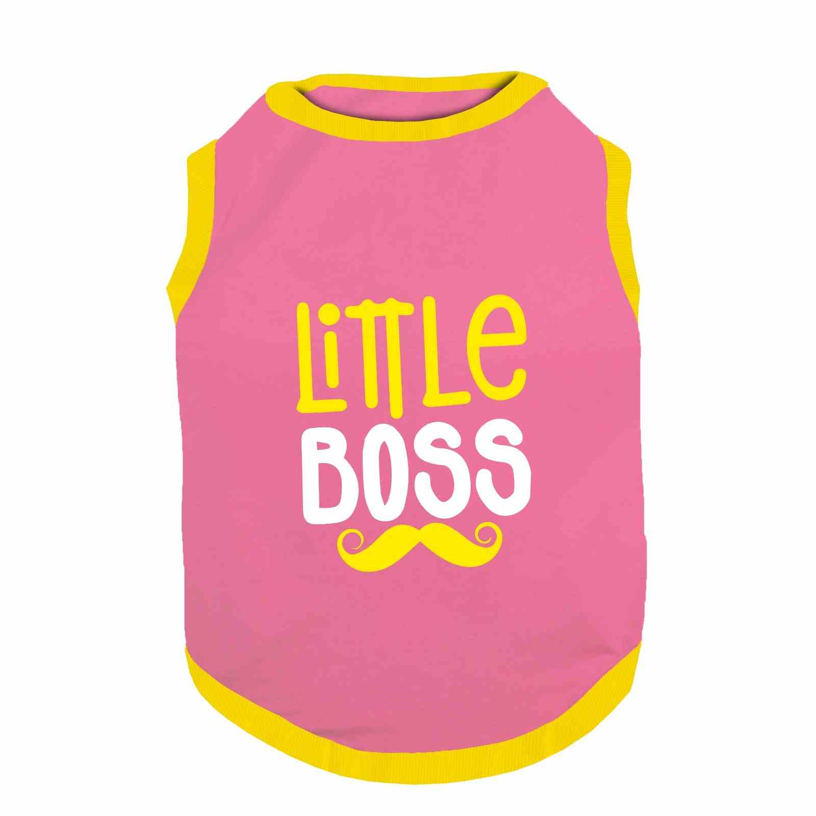 PawsIndia Ribbed Sleeves Printed Cat T-Shirt - Little Boss (Pink)