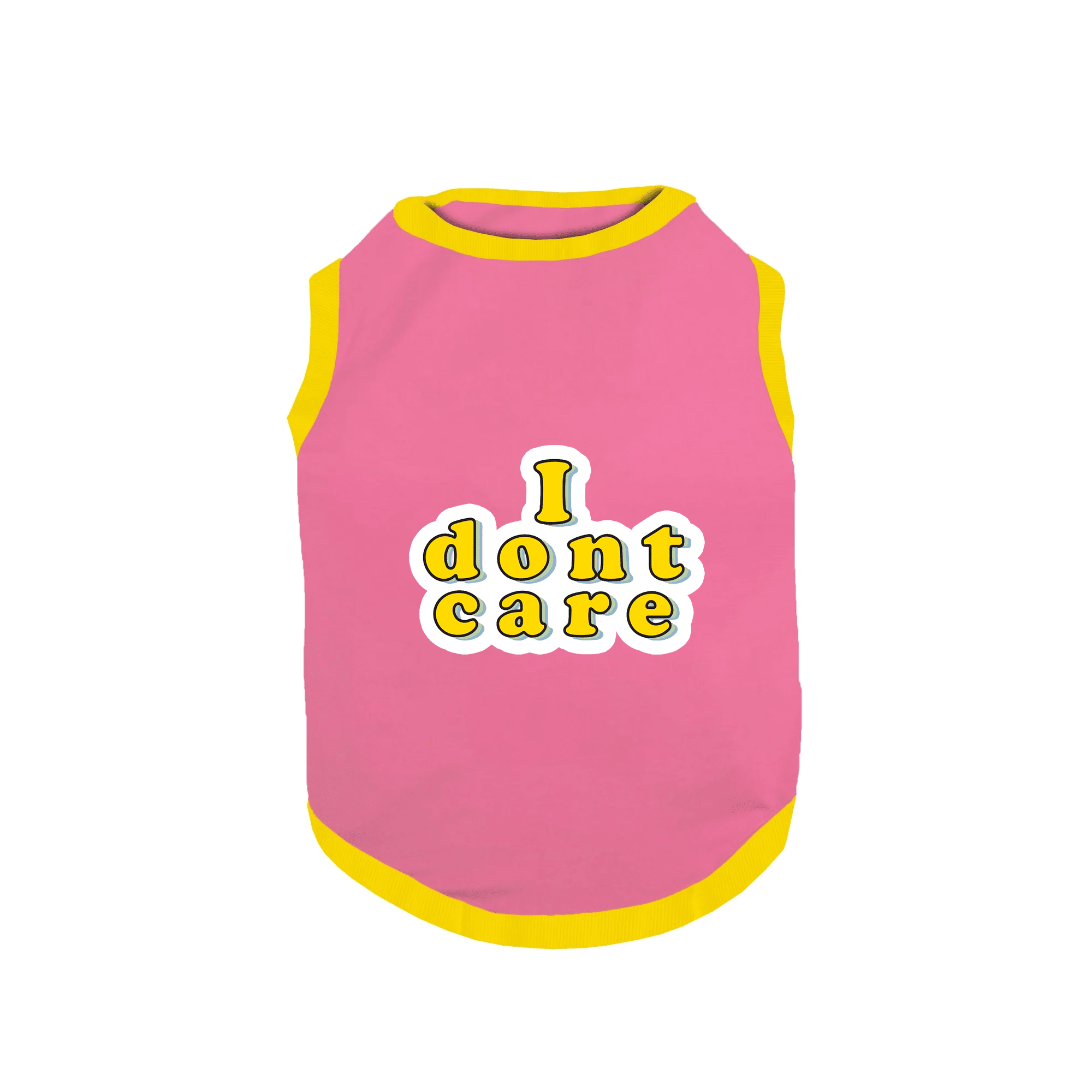 PawsIndia Ribbed Sleeves Printed Cat T-Shirt - I Don't Care (Pink)