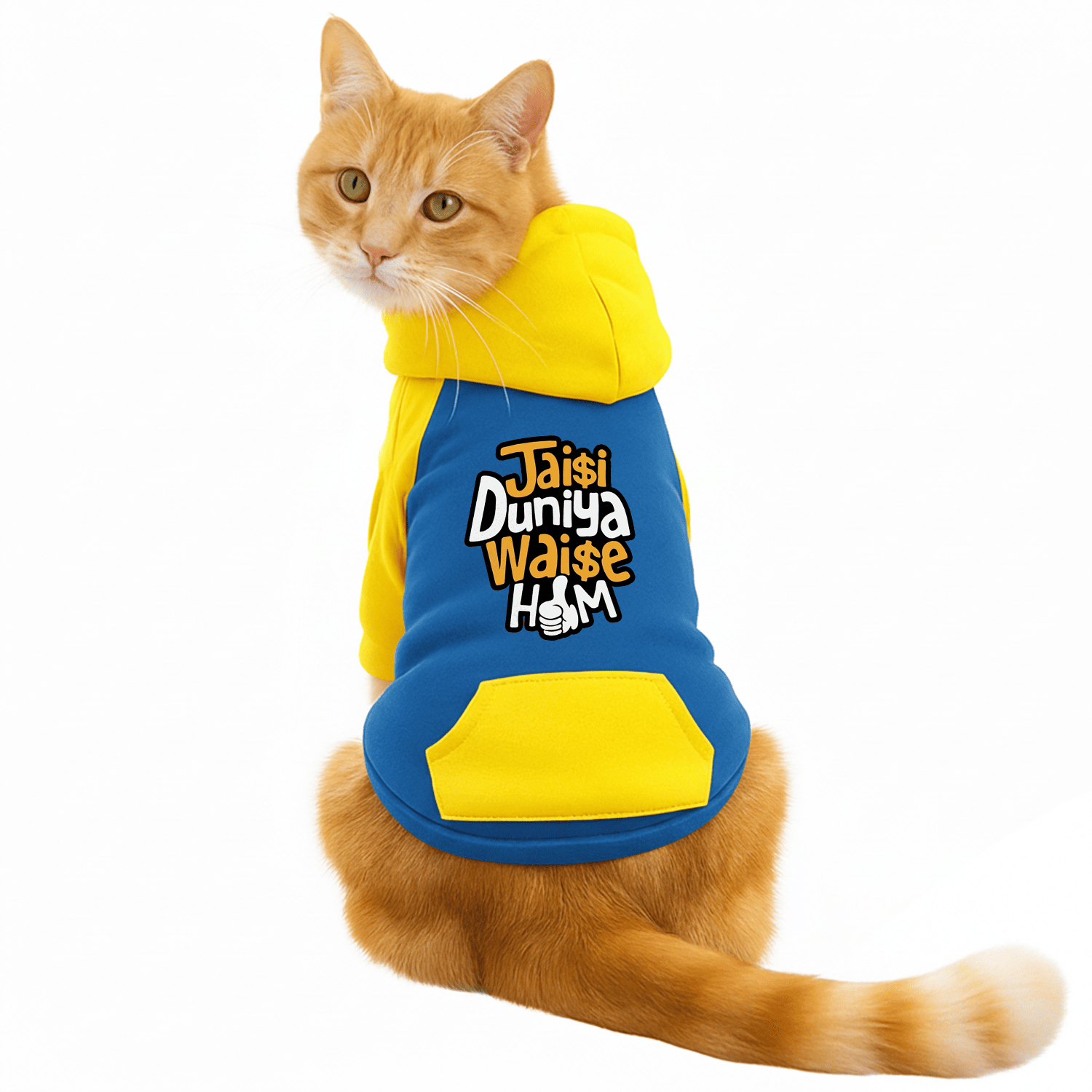 PawsIndia Dual Pattern Dog & Cat Hoodie - Jaisi Duniya Waise Hum (Blue)