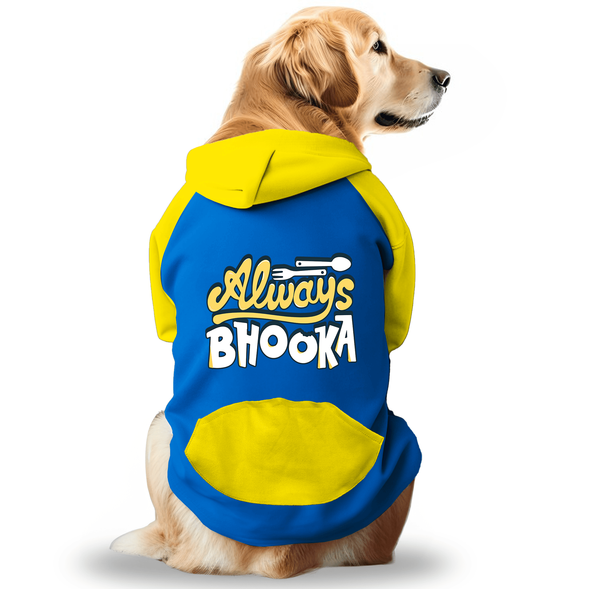 PawsIndia Dual Pattern Dog & Cat Hoodie - Always Bhooka (Blue)