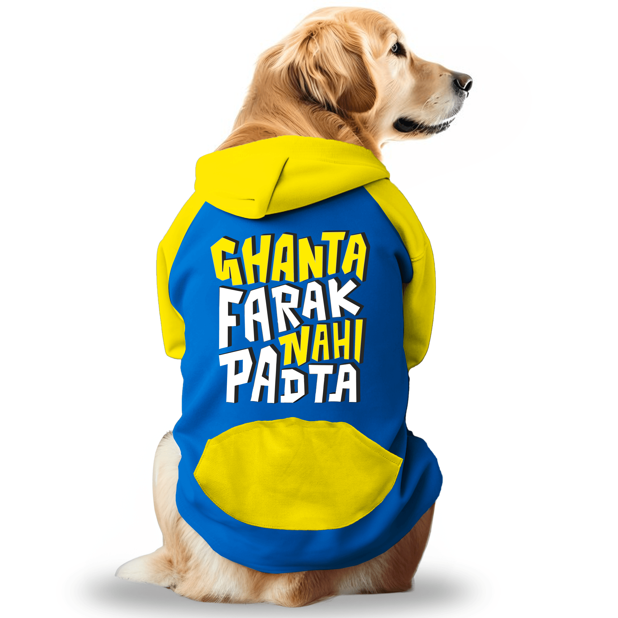 PawsIndia Dual Pattern Dog & Cat Hoodie - Ghanta Farak Nahi Padta (Blue)