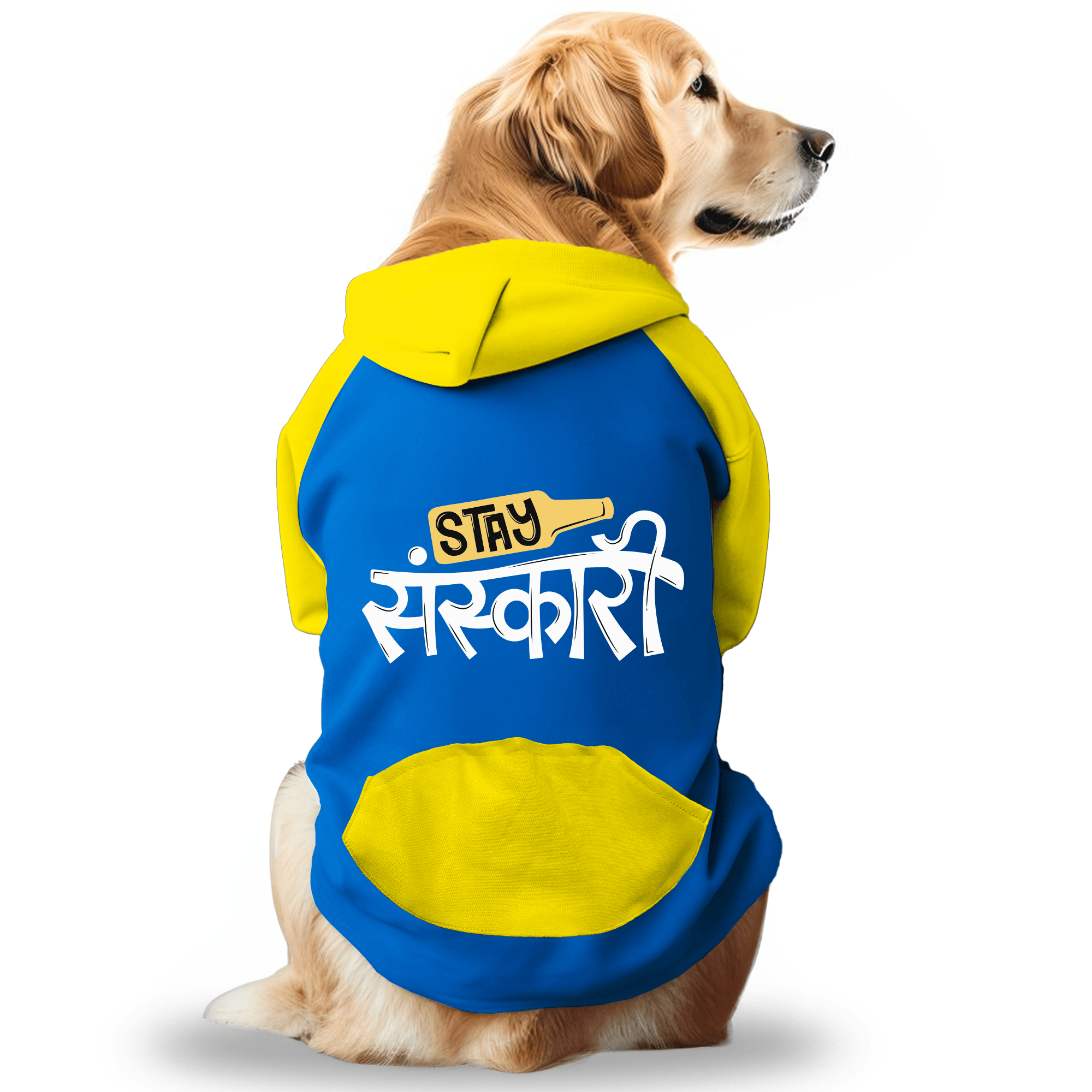 PawsIndia Dual Pattern Dog & Cat Hoodie - Stay Sanskari (Blue)