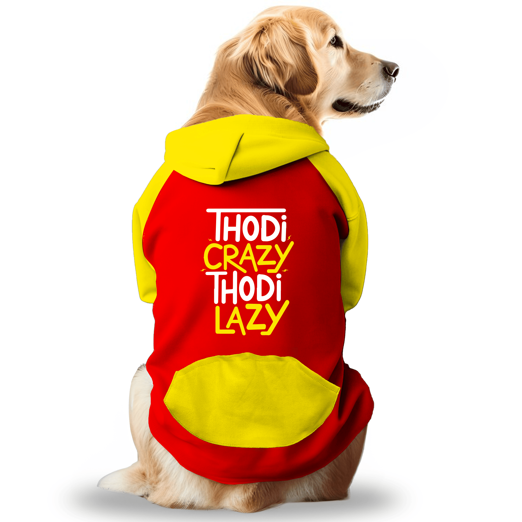 PawsIndia Dual Pattern Dog & Cat Hoodie - Thodi Crazy Thodi Lazy (Red)