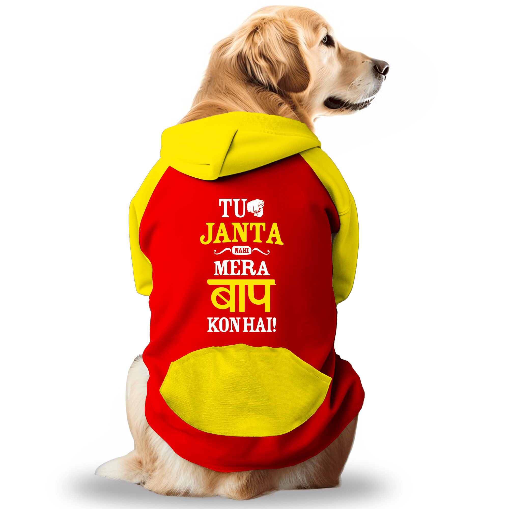 PawsIndia Dual Pattern Dog & Cat Hoodie - Tu Janta Nahi Mera Baap Kon Hai (Red)