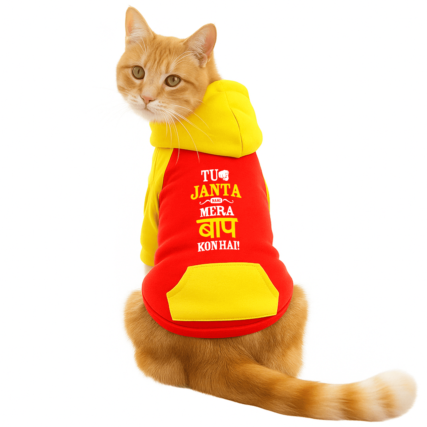 PawsIndia Dual Pattern Dog & Cat Hoodie - Tu Janta Nahi Mera Baap Kon Hai (Red)