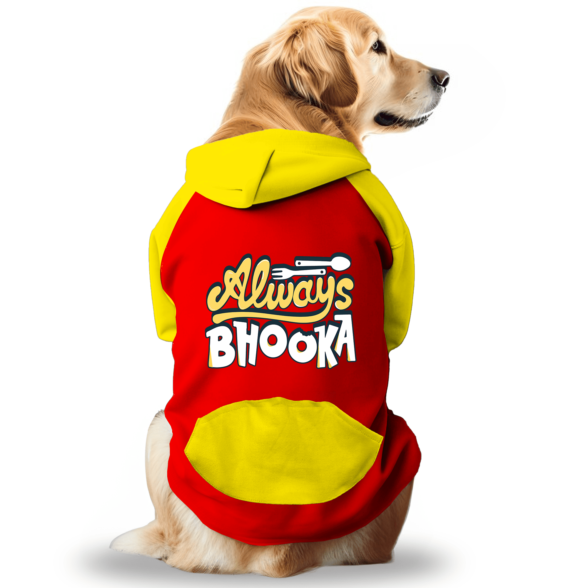 PawsIndia Dual Pattern Dog & Cat Hoodie - Always Bhooka (Red)