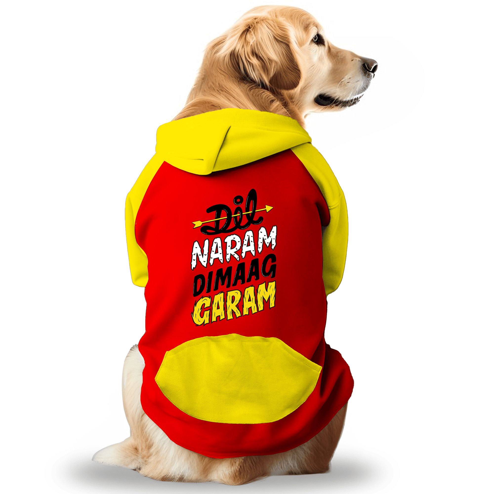 PawsIndia Dual Pattern Dog & Cat Hoodie - Dil Naram Dimag Garam (Red)