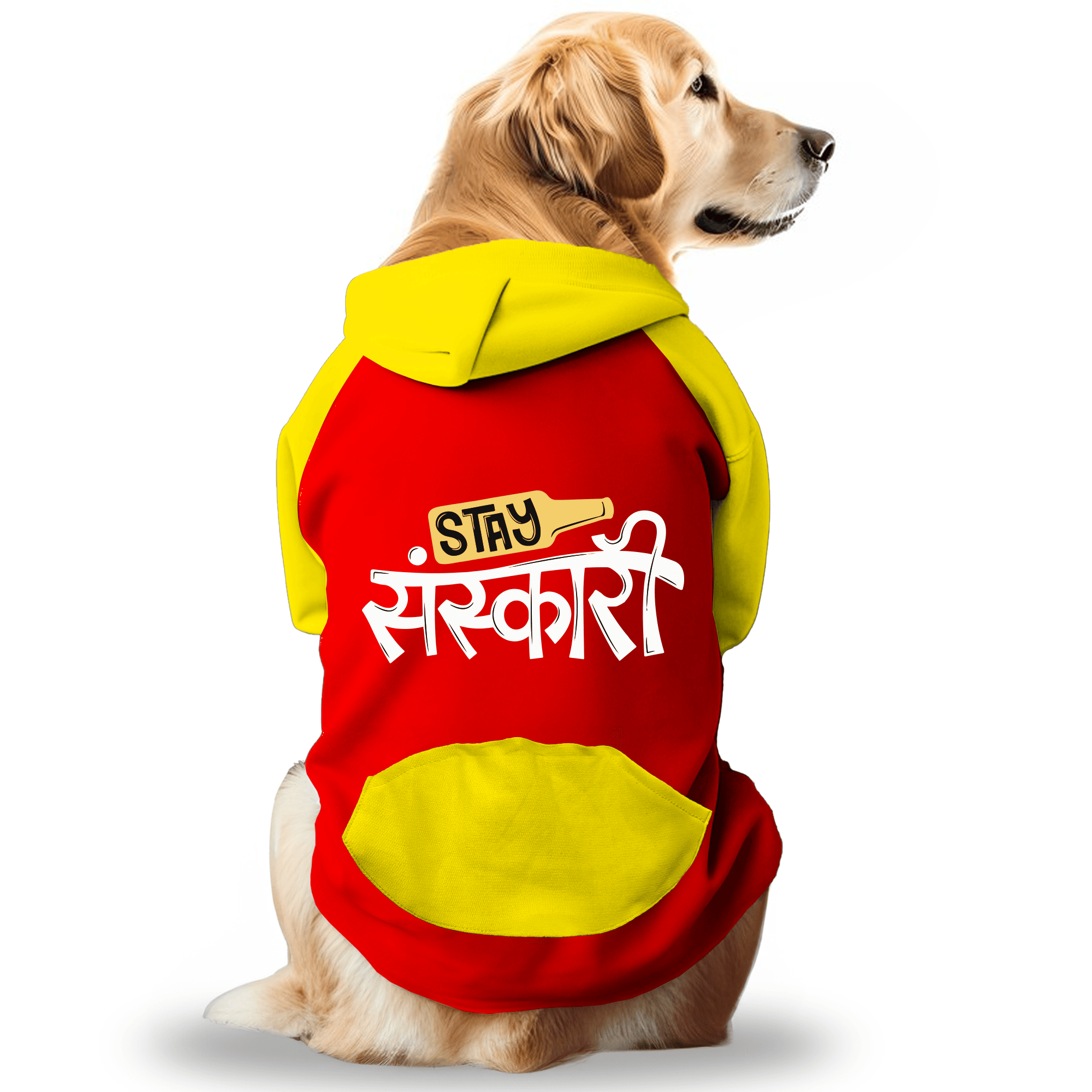 PawsIndia Dual Pattern Dog & Cat Hoodie - Stay Sanskari (Red)
