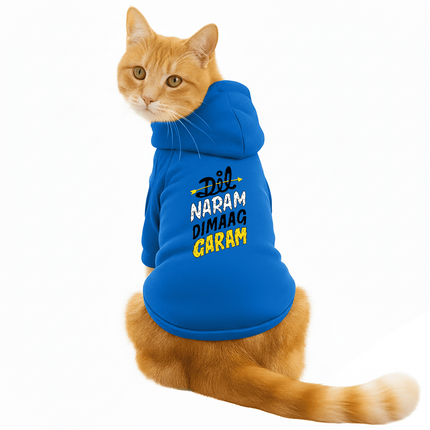 Pawsindia Dog & Cat Hoodie - Dil Naram Dimag Garam (Blue)