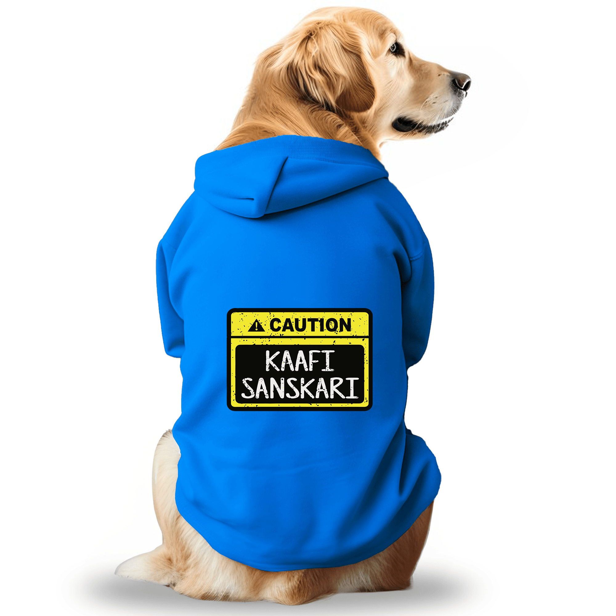 Pawsindia Dog & Cat Hoodie - Caution Kaafi Sanskari (Blue)