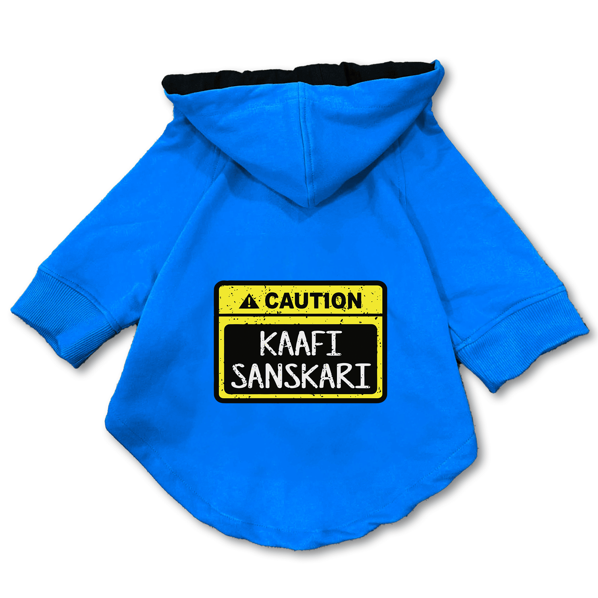 Pawsindia Dog & Cat Hoodie - Caution Kaafi Sanskari (Blue)