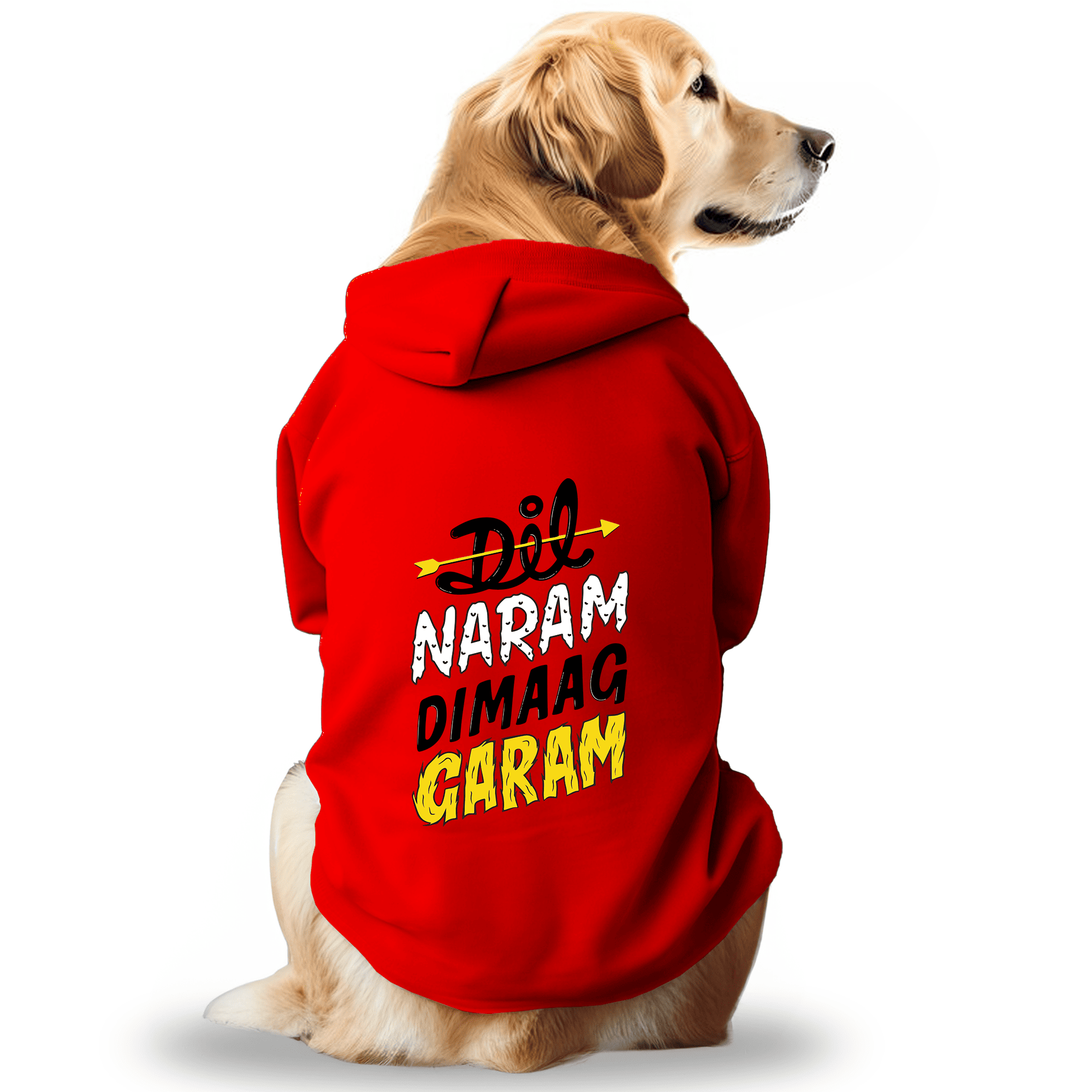 Pawsindia Dog & Cat Hoodie - Dil Naram Dimag Garam (Red)