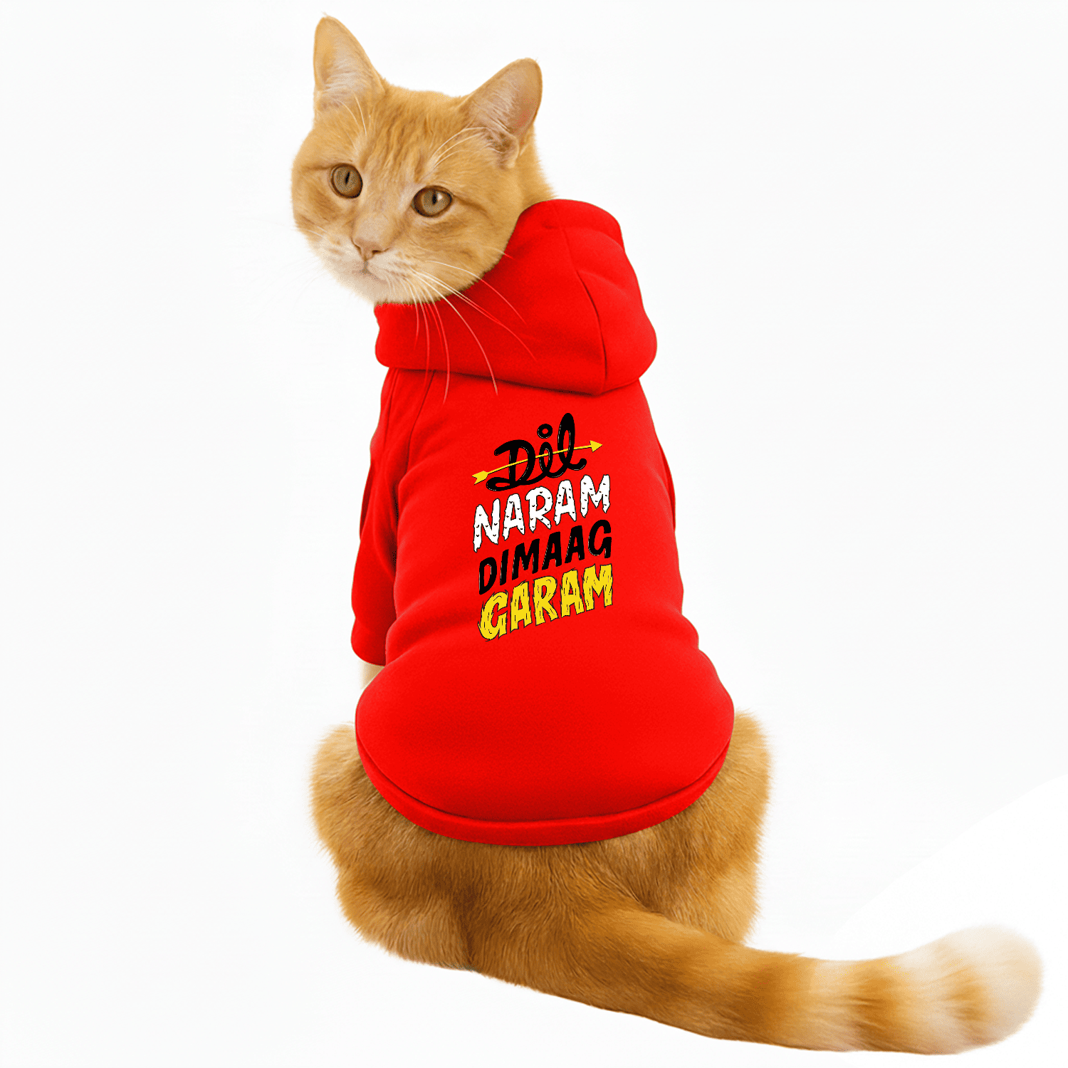 Pawsindia Dog & Cat Hoodie - Dil Naram Dimag Garam (Red)