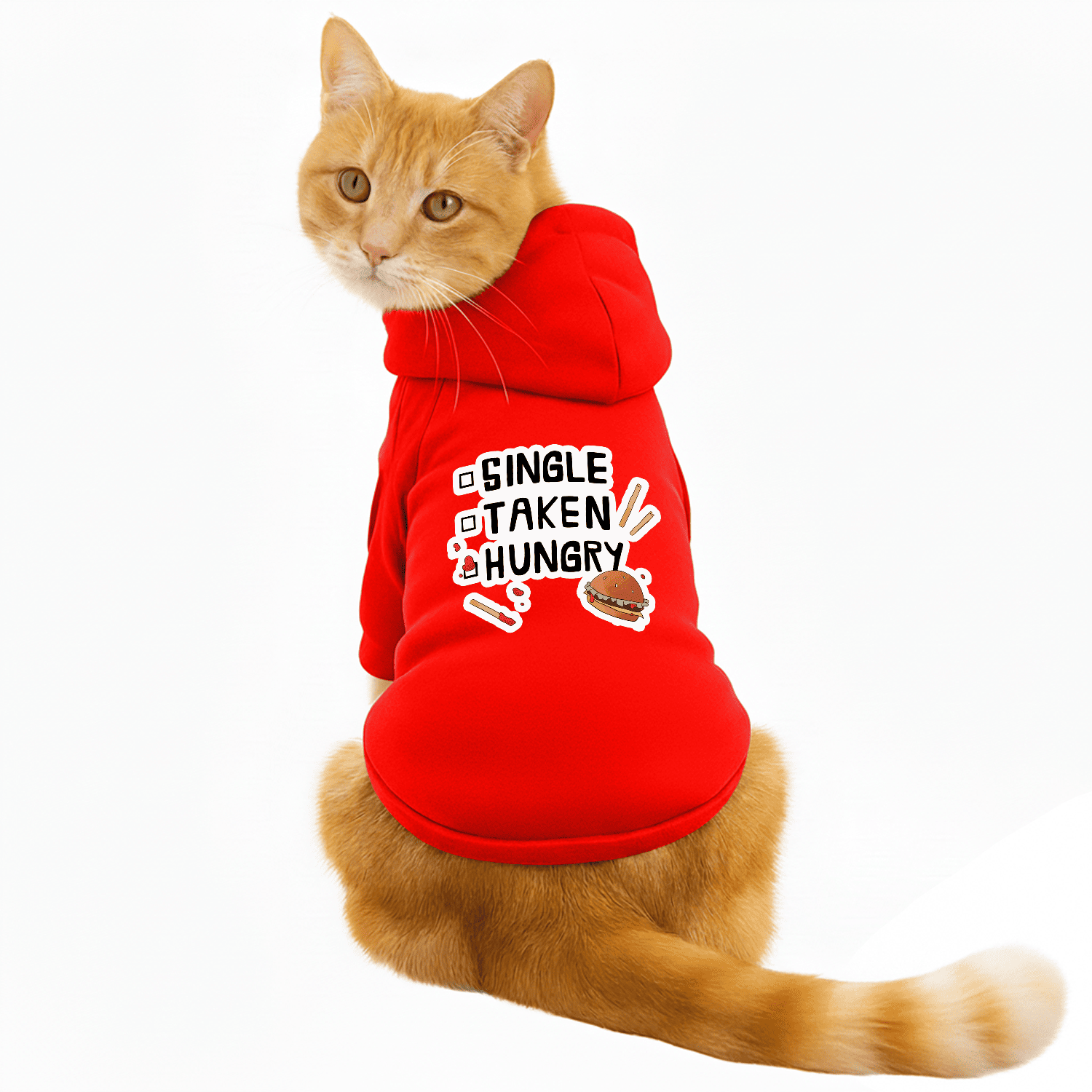 Pawsindia Dog & Cat Hoodie - Single Taken Hungry (Red)