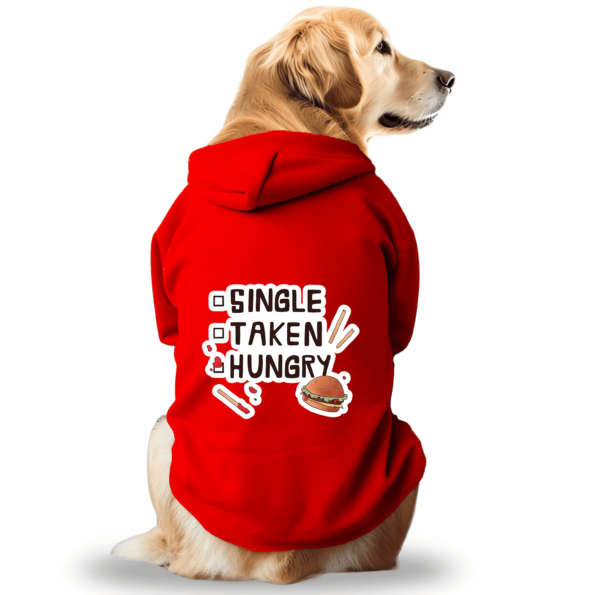 Pawsindia Dog & Cat Hoodie - Single Taken Hungry (Red)