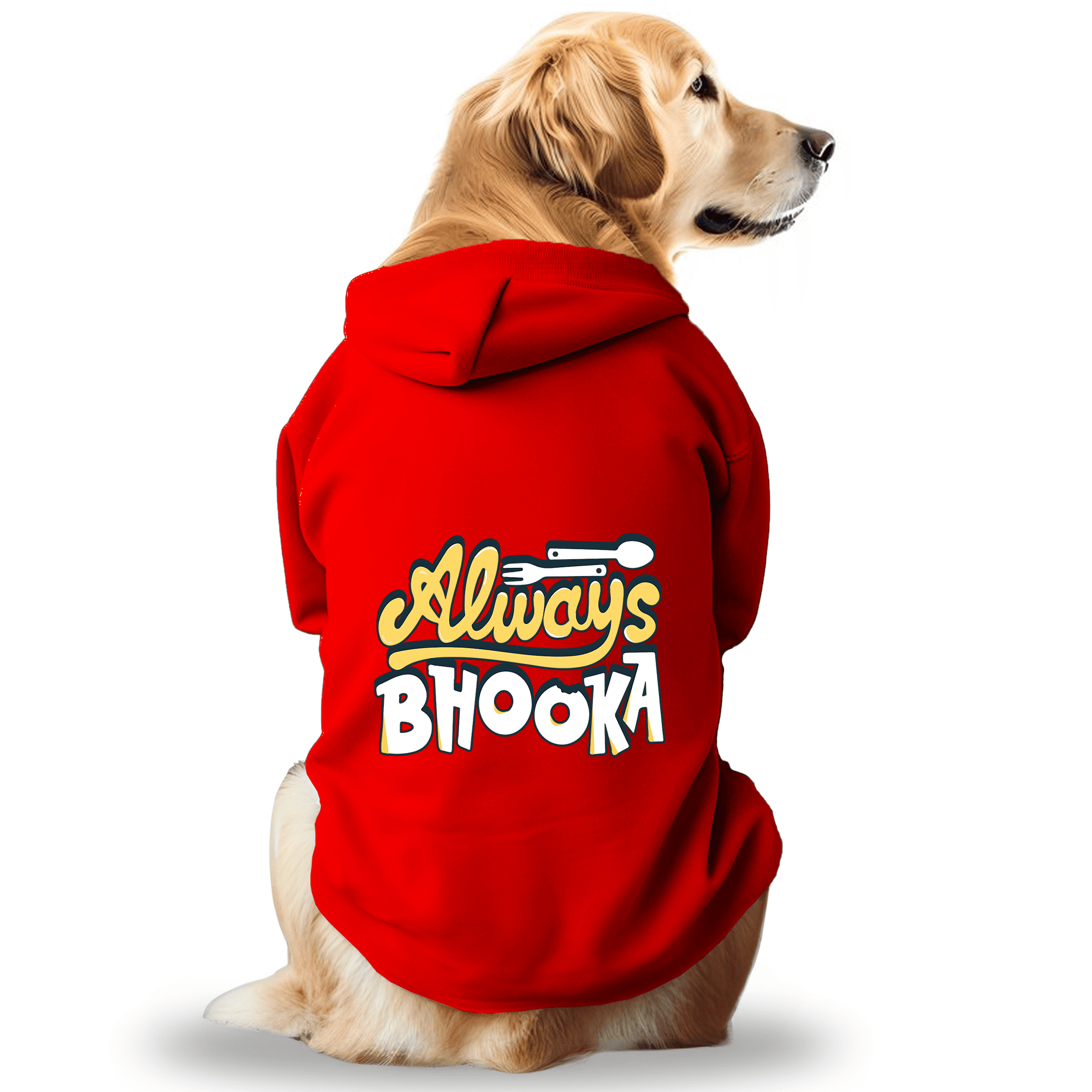Pawsindia Dog & Cat Hoodie - Always Bhooka (Red)