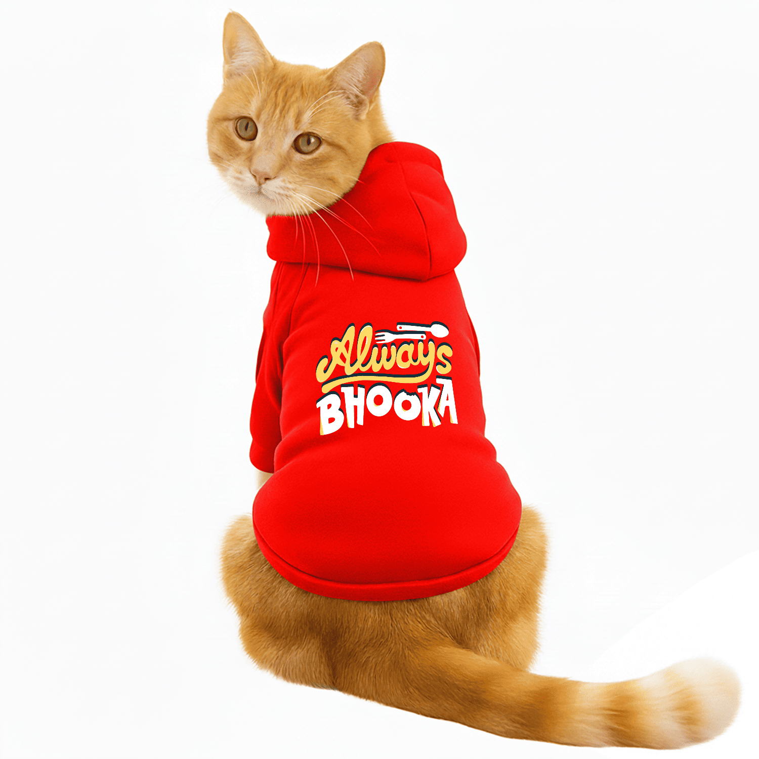 Pawsindia Dog & Cat Hoodie - Always Bhooka (Red)