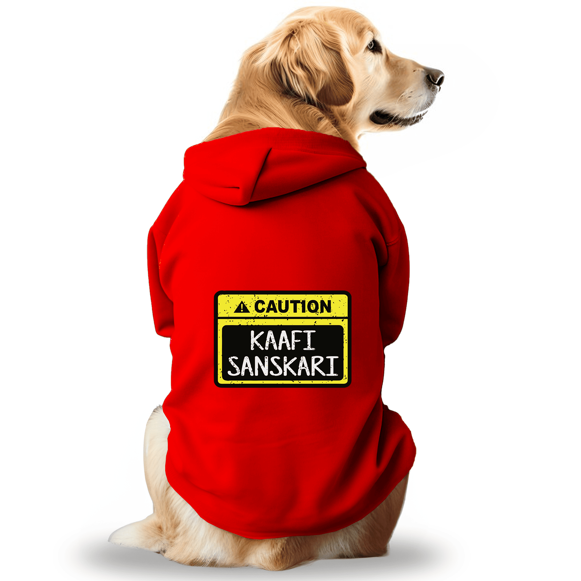 Pawsindia Dog & Cat Hoodie - Caution Kaafi Sanskari (Red)