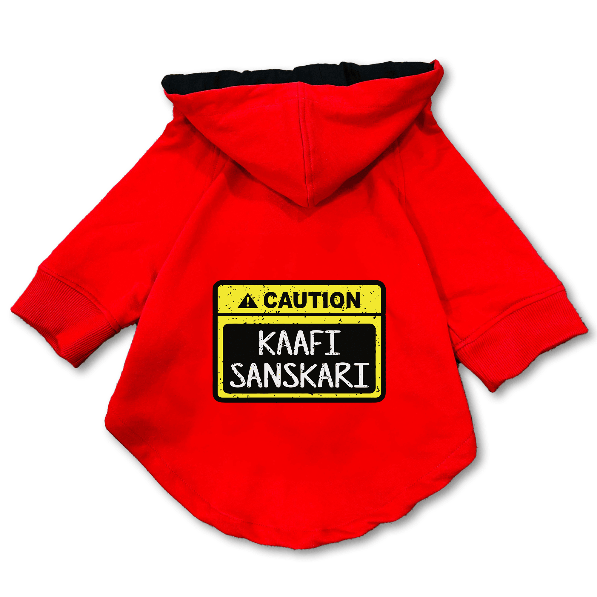Pawsindia Dog & Cat Hoodie - Caution Kaafi Sanskari (Red)