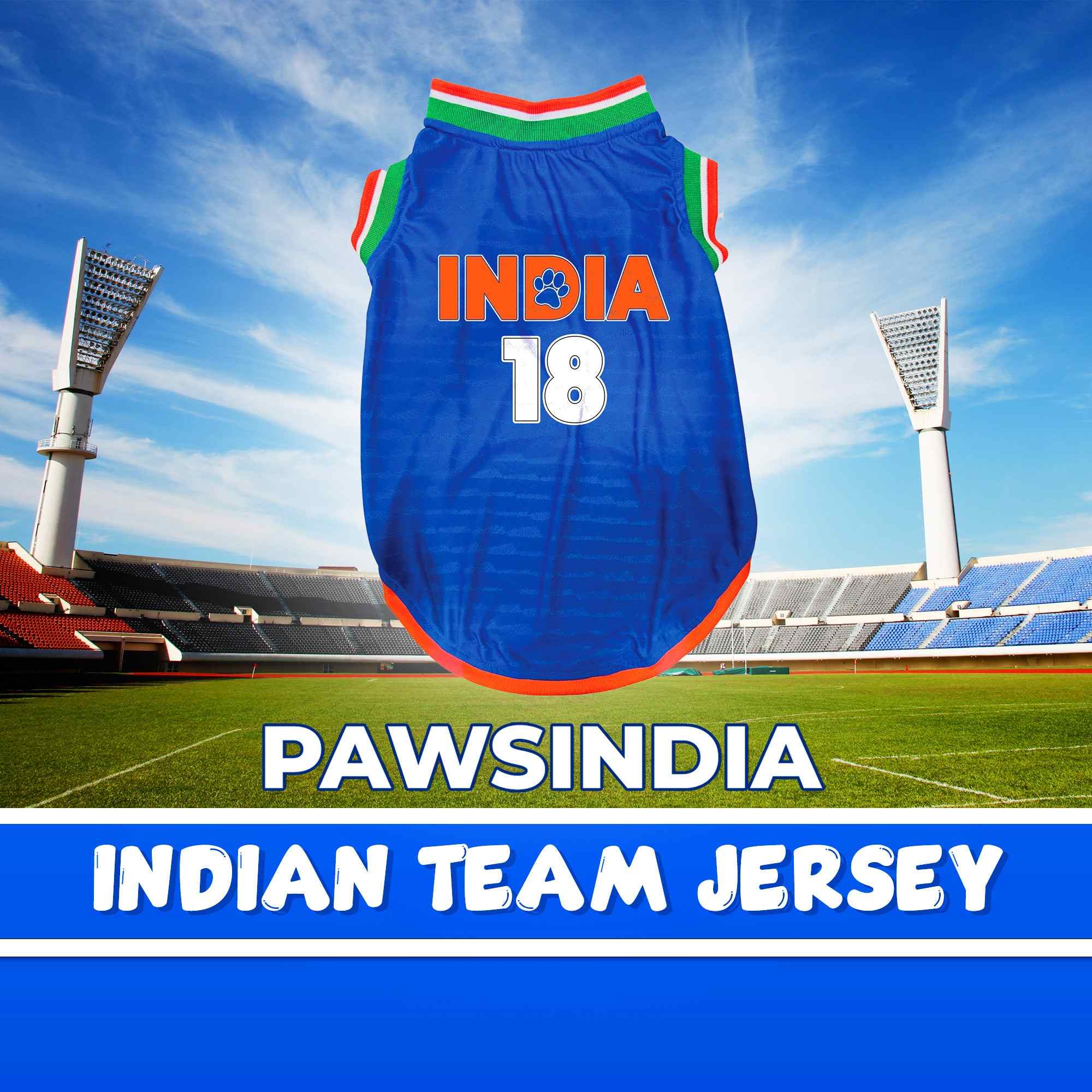 Pawsindia Dog & Cat Indian Cricket Jersey Round Neck