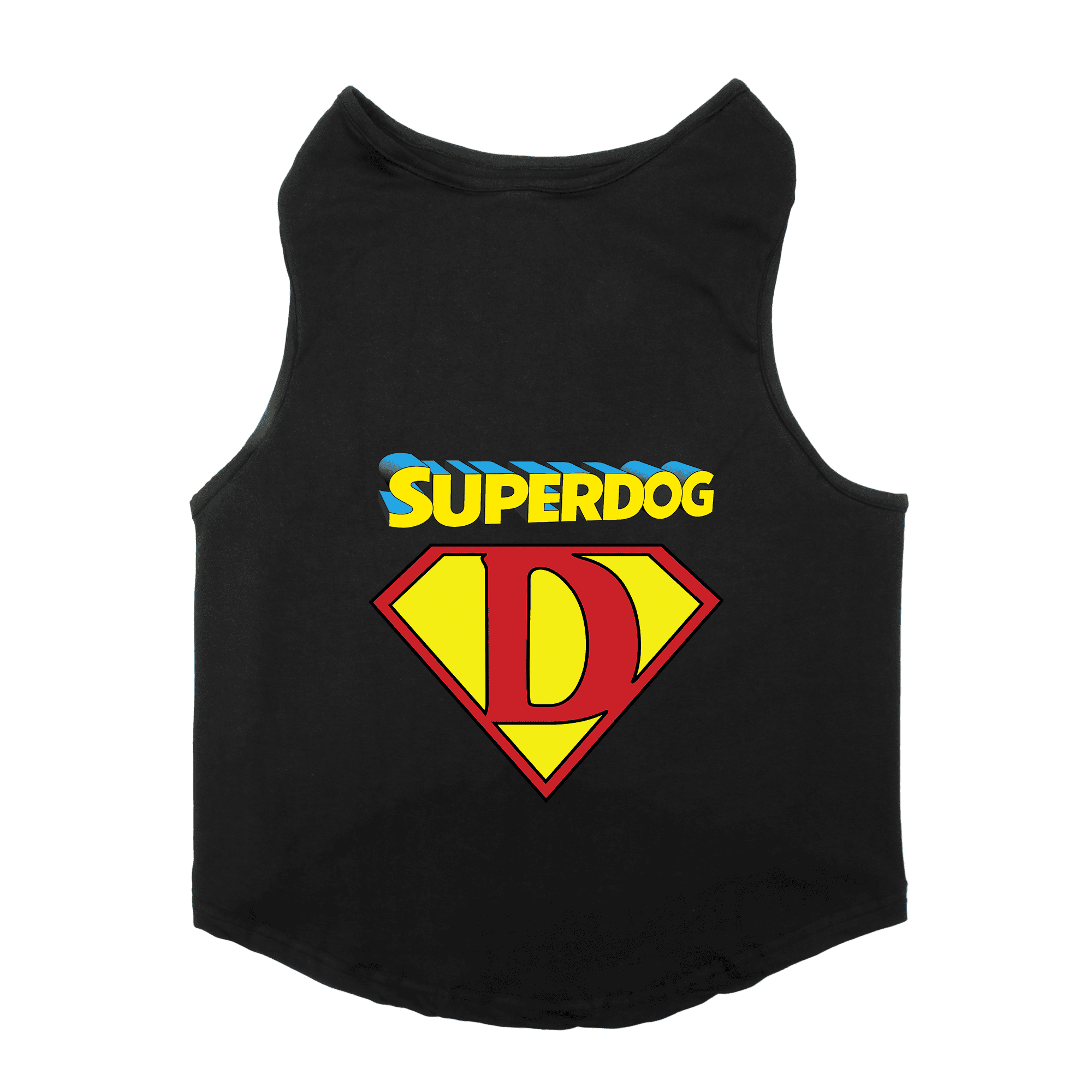 PawsIndia Sleeveless Printed Dog T-Shirt - Super Dog (Black)