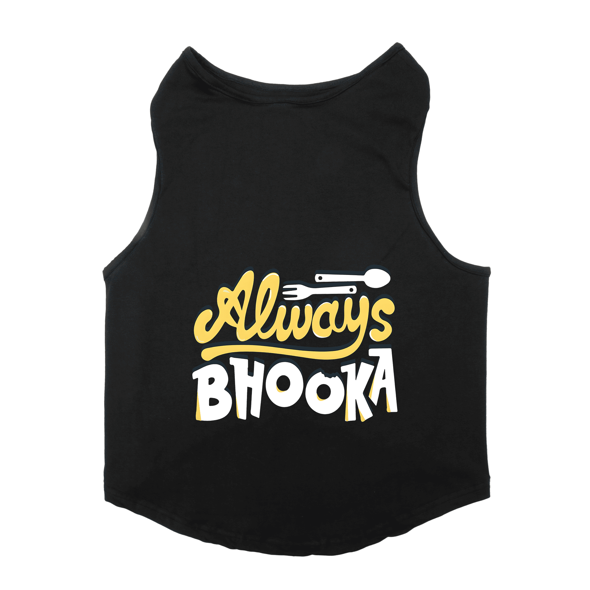 PawsIndia Sleeveless Printed Dog T-Shirt - Always Bhooka (Black)