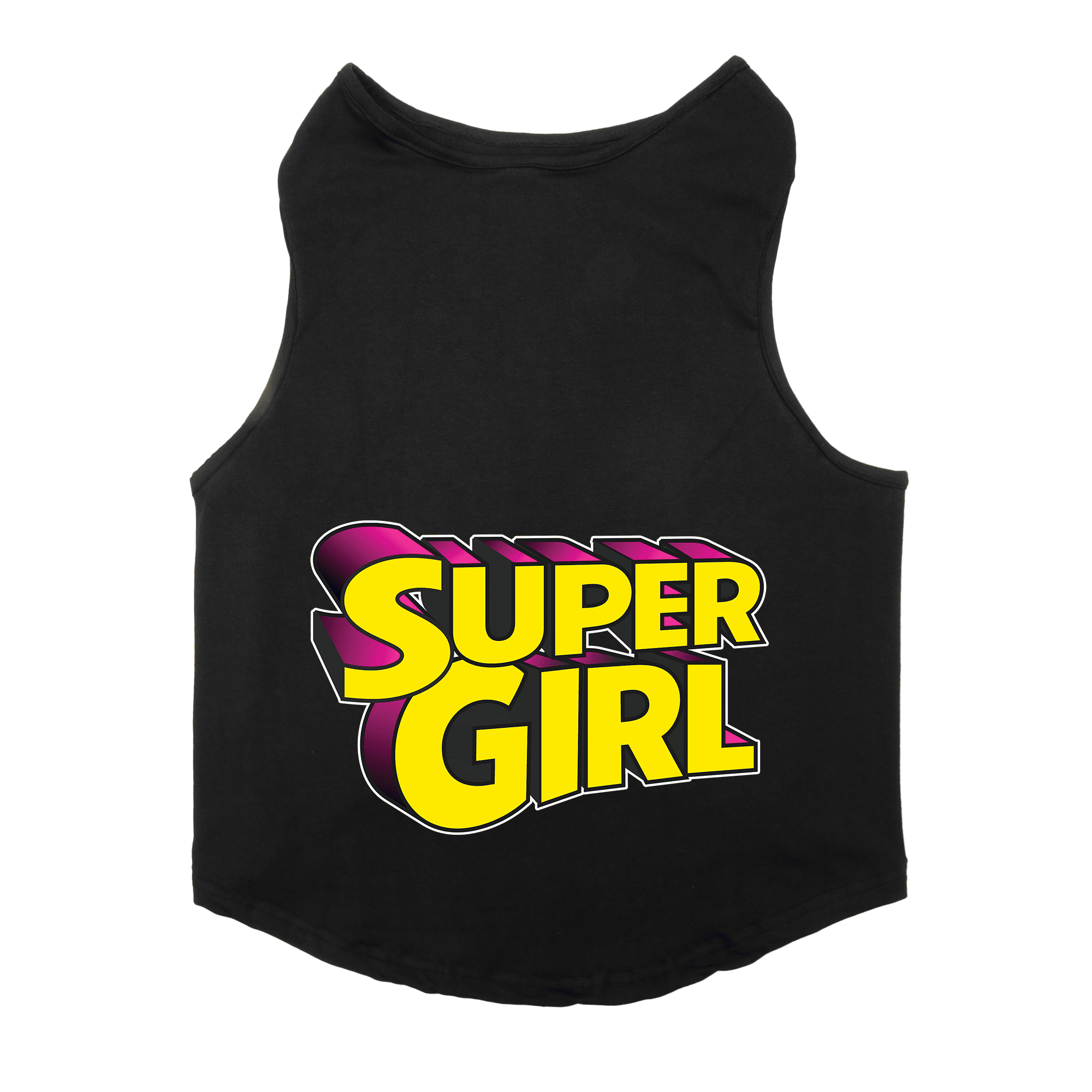 PawsIndia Sleeveless Printed Dog T-Shirt - Super Girl (Black)