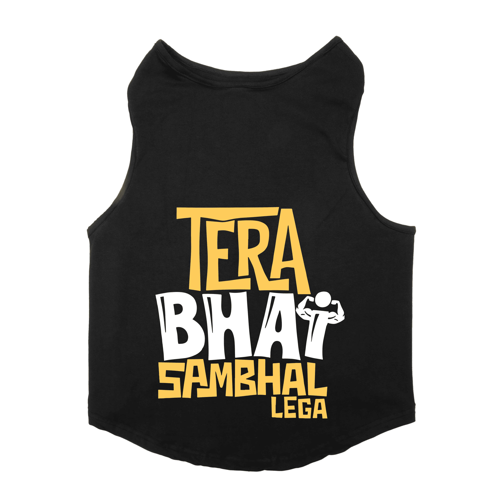 PawsIndia Sleeveless Printed Dog T-Shirt - Tera Bhai Sambhal Lega (Black)