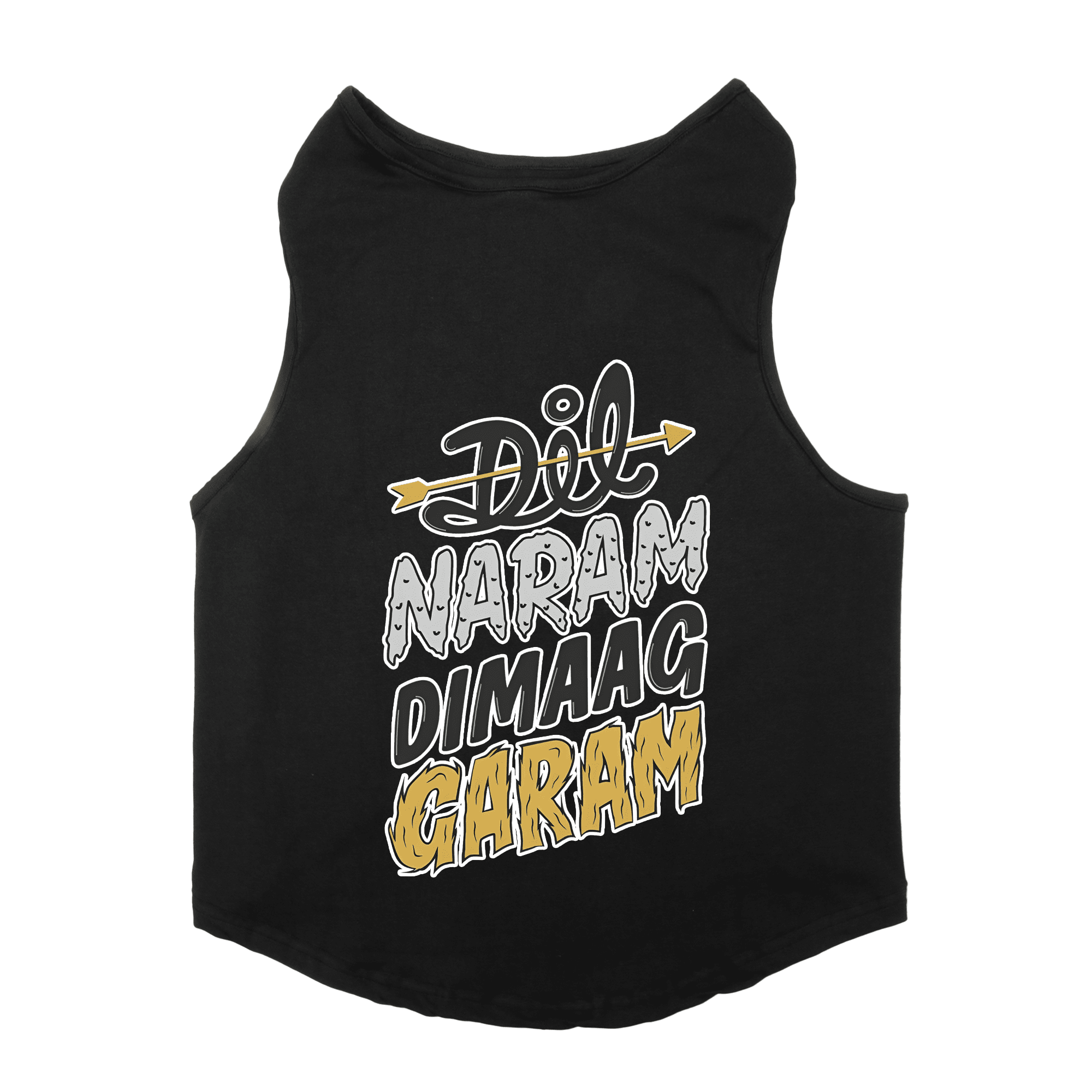 PawsIndia Sleeveless Printed Dog T-Shirt - Dil Naram Dimag Garam (Black)