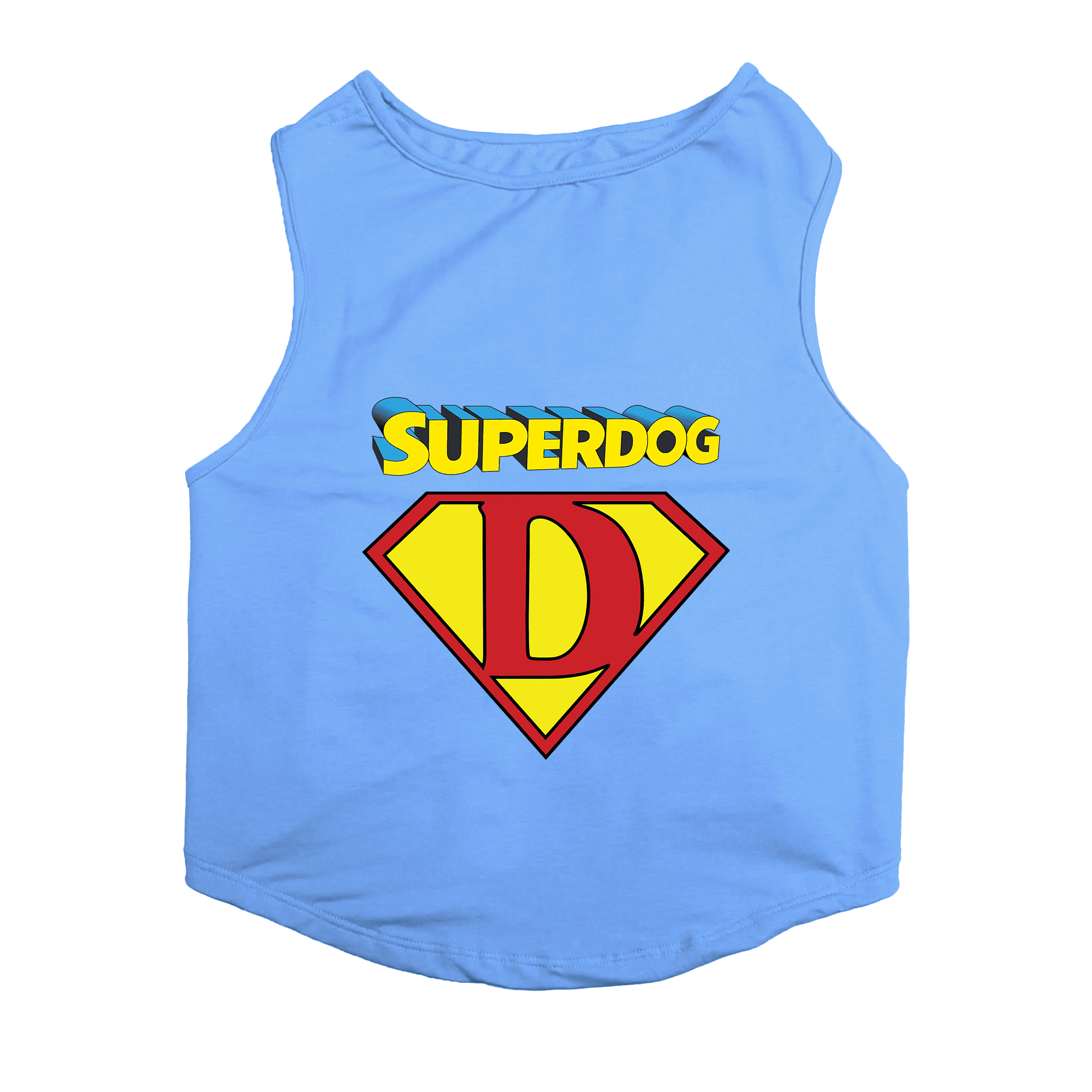 PawsIndia Sleeveless Printed Dog T-Shirt - Super Dog (Blue)