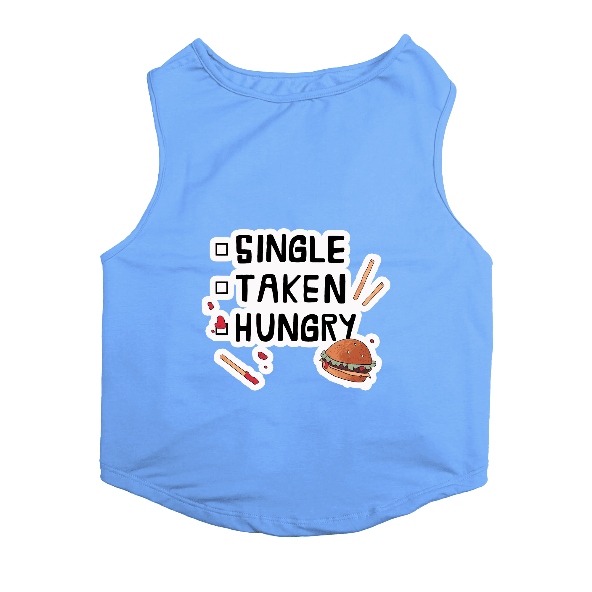 PawsIndia Sleeveless Printed Dog T-Shirt - Single-Taken-Hungry (Blue)
