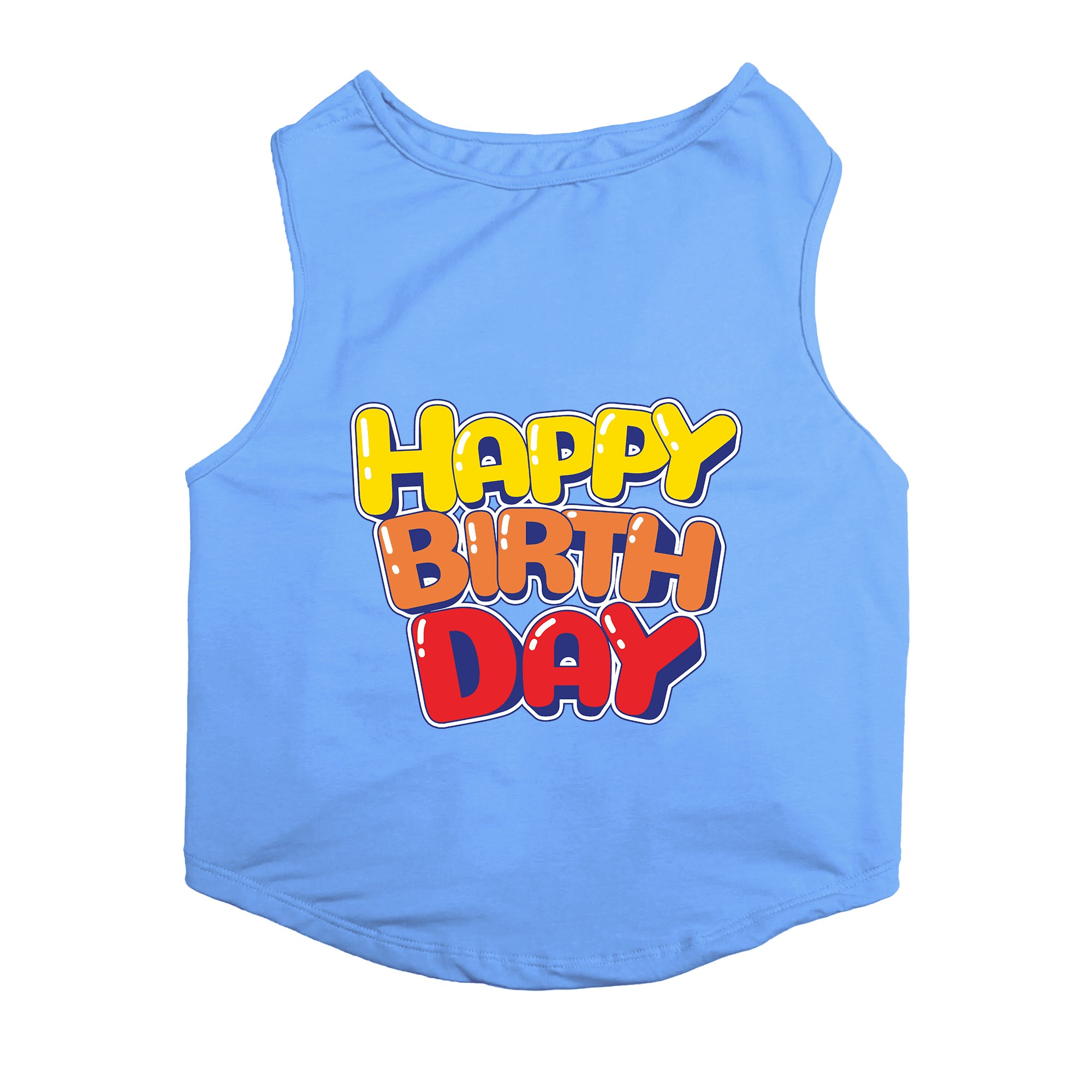 PawsIndia Sleeveless Printed Dog T-Shirt - Happy Birthday (Blue)