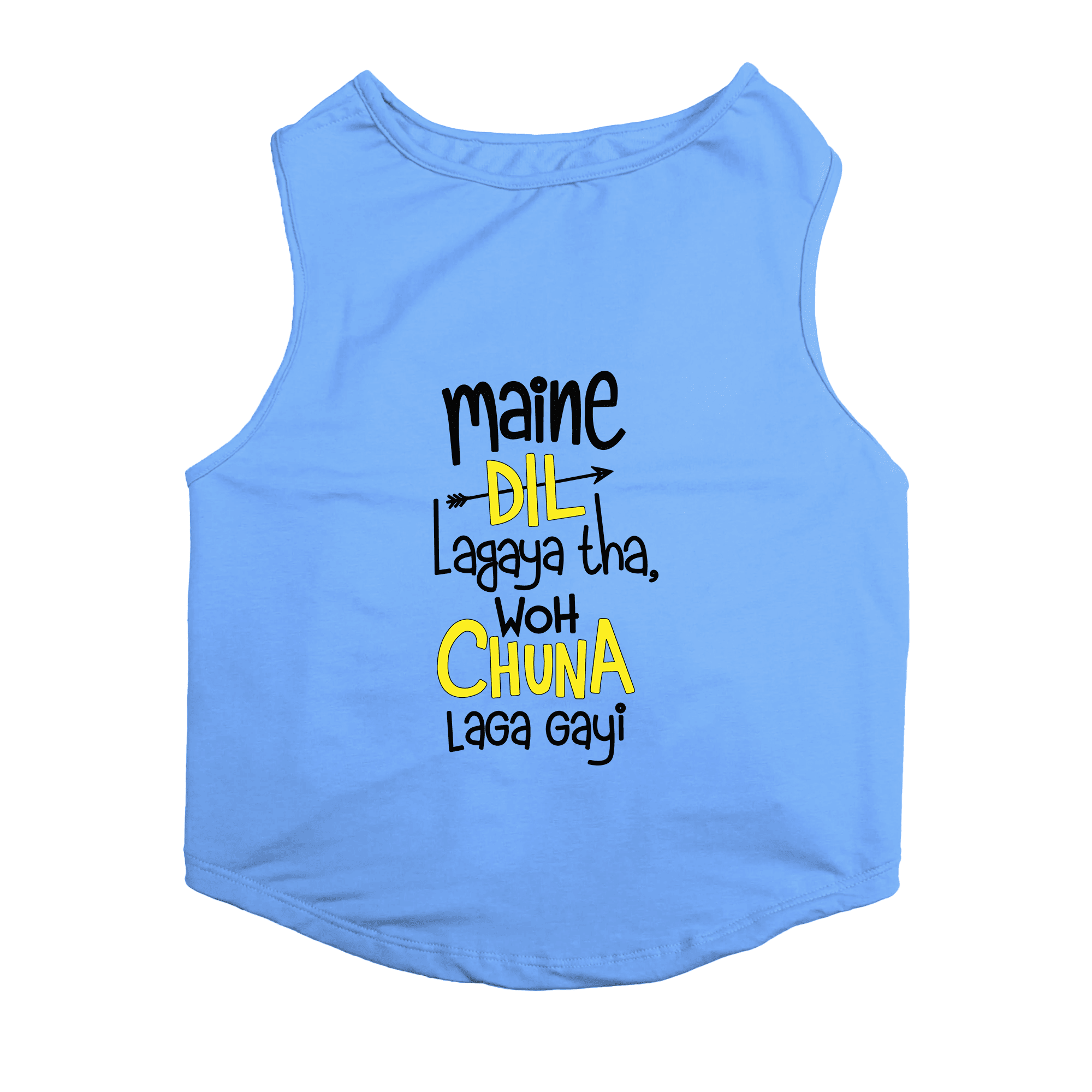 PawsIndia Sleeveless Printed Dog T-Shirt - Dil Naram Dimag Garam (Blue)