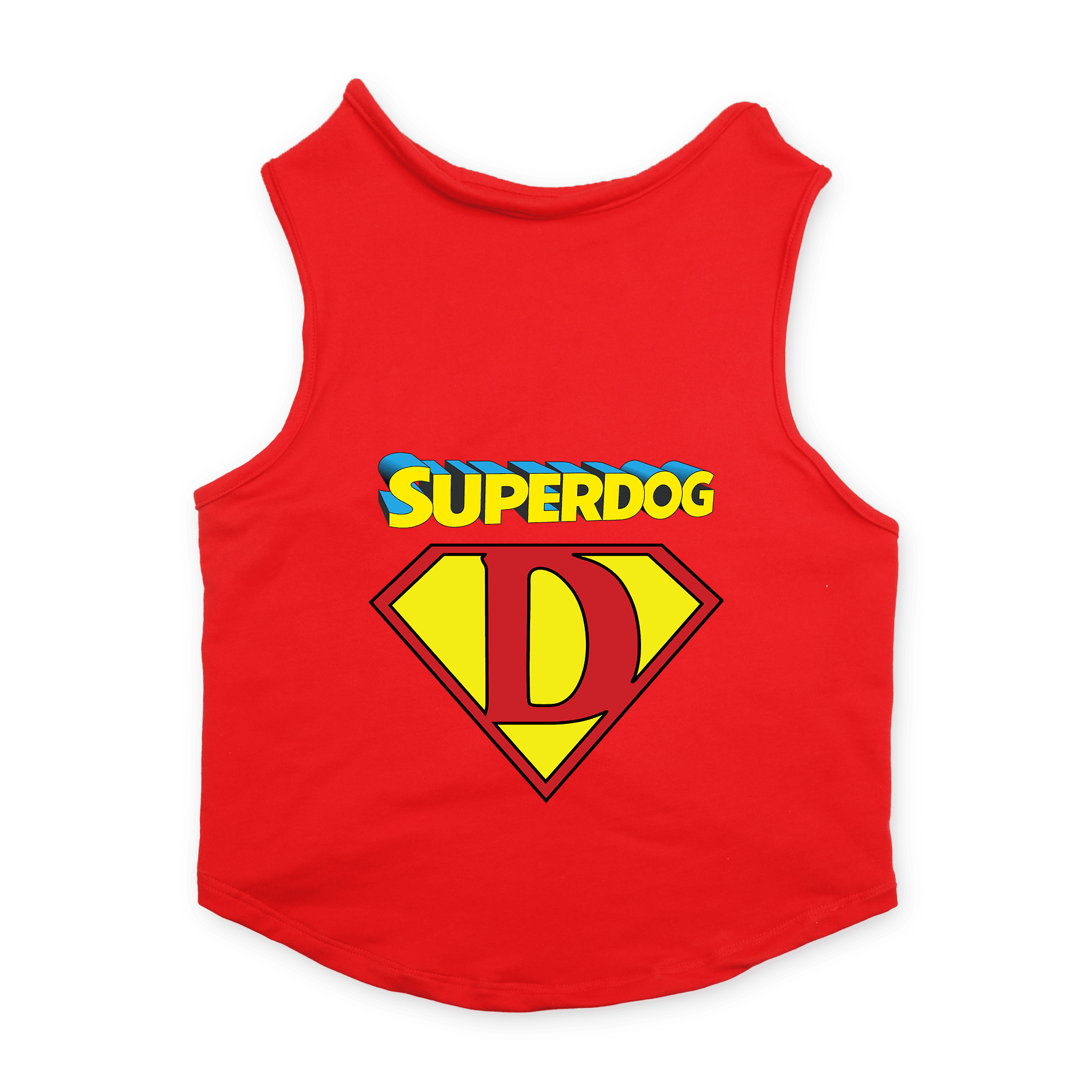 PawsIndia Sleeveless Printed Dog T-Shirt - Super Dog (Red)